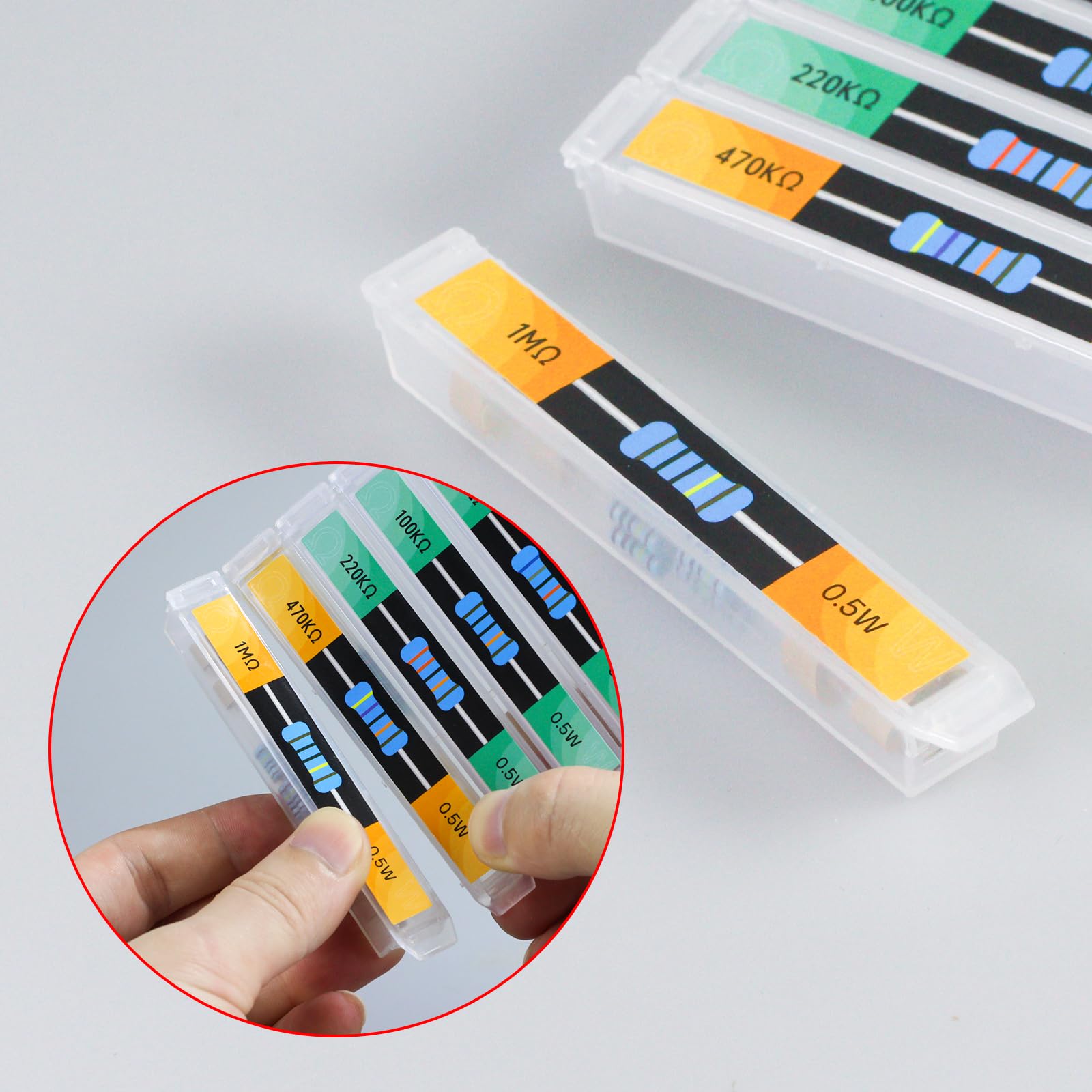 Kit Resistenze A Film Metallico 1W: 800 Pezzi (32 Valori) Da 43K A 2.2M Ohm