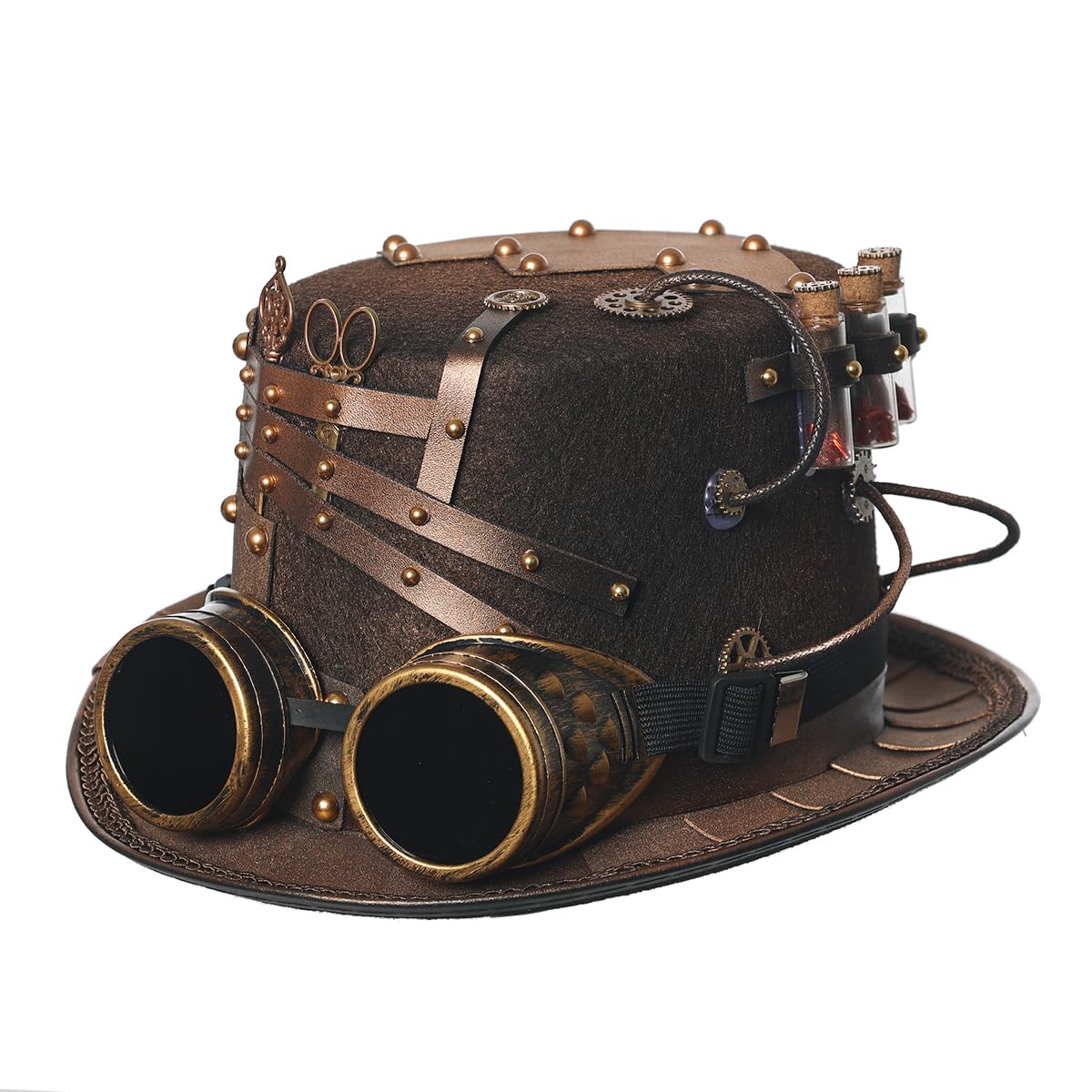 BLESSUME Steampunk Top Hat with Goggles for Carnival, Halloween, Theme Party (M,Bronze 2) — image 1