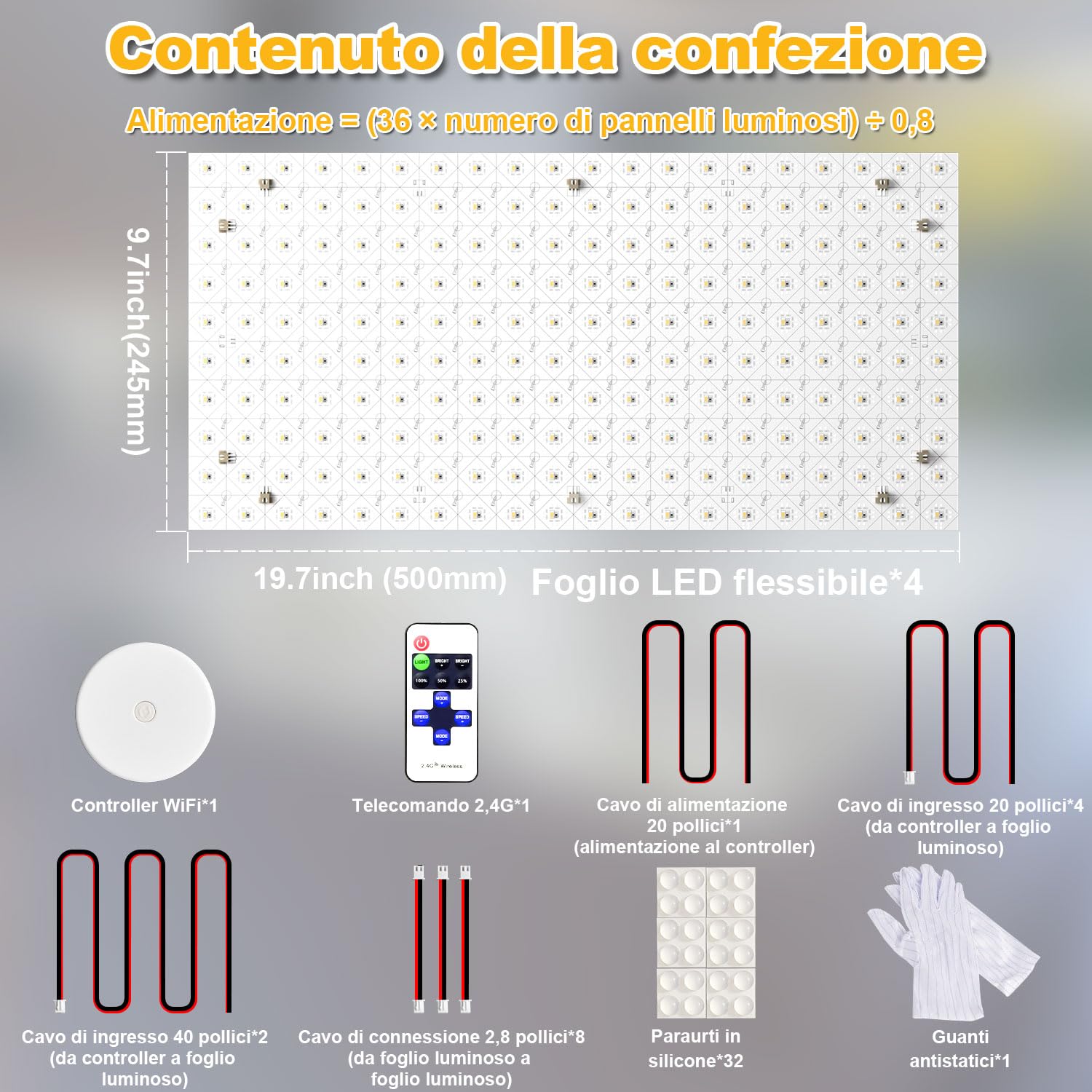 LED Retroilluminati Bianco 6000K 24V 36W, Pannello LED Regolabile Compatibile con Alexa, Luci Flessibili con Telecomando e Controllo APP, 50x25 cm per Marmo, Onice e Piano di Lavoro in Quarzo (4 Pack)