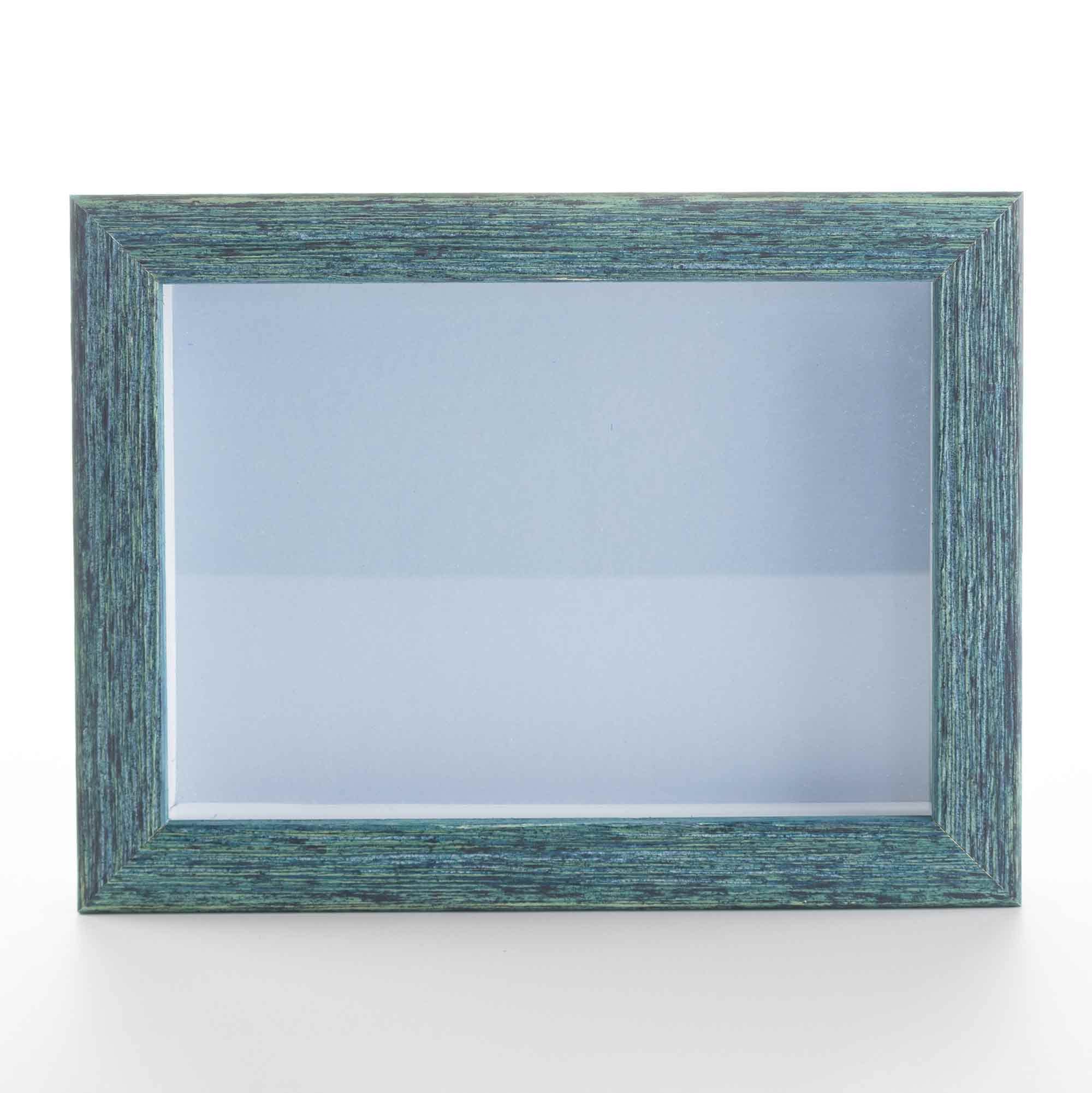 Rustic Blue 5x7 Small Shadow Box Picture Wooden Frame with Blue Acid-Free Backing UV Acrylic & Hanging Hardware - with 3/4
