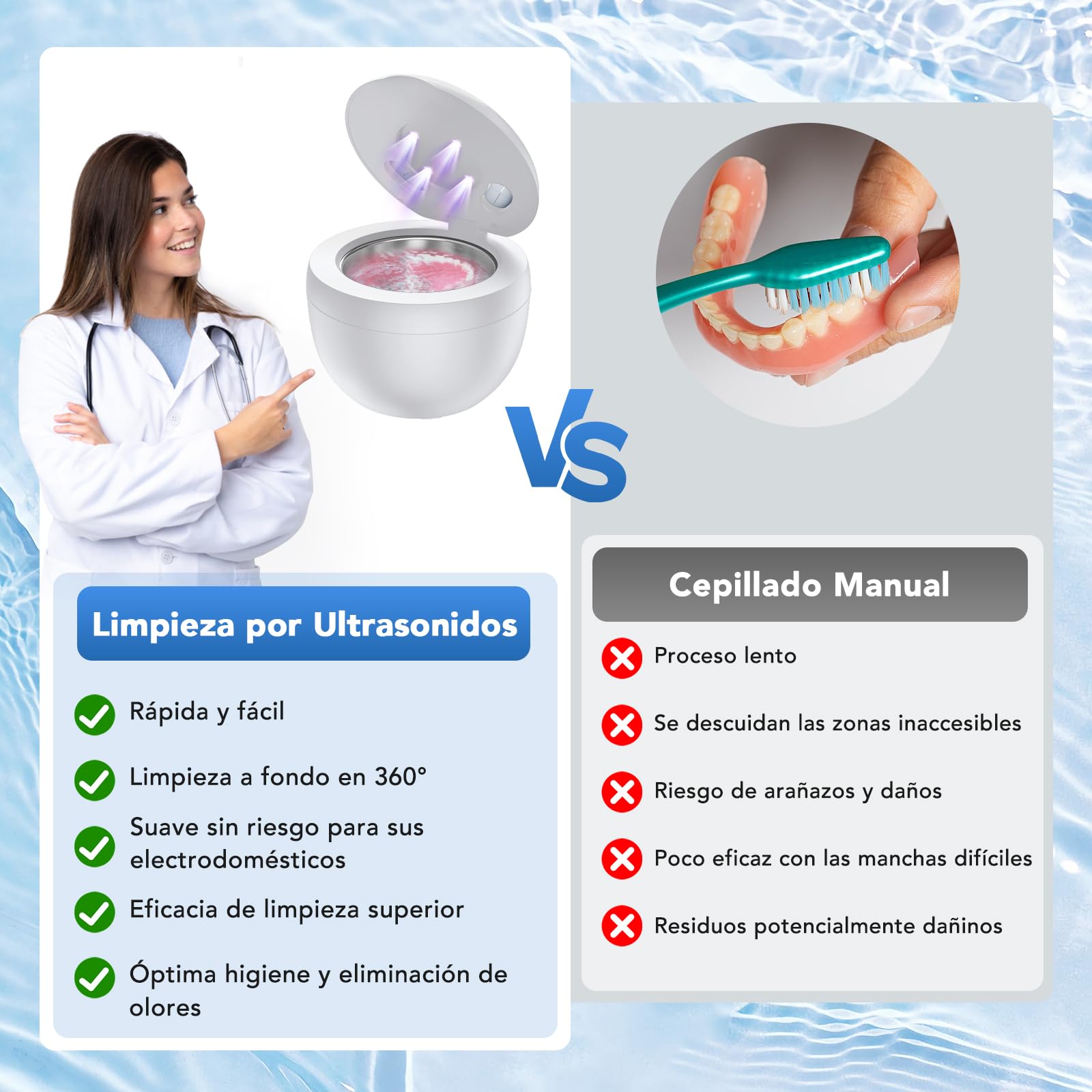 Accwork Limpiador Ultrasónico, 45 kHz Ultrasonic Cleaner, 4 modos de Limpieza, Acero Inoxidable 304, 200 ml Ultrasonidos Limpieza Dental para Aparato De, Retainer, Aligner, Blanco