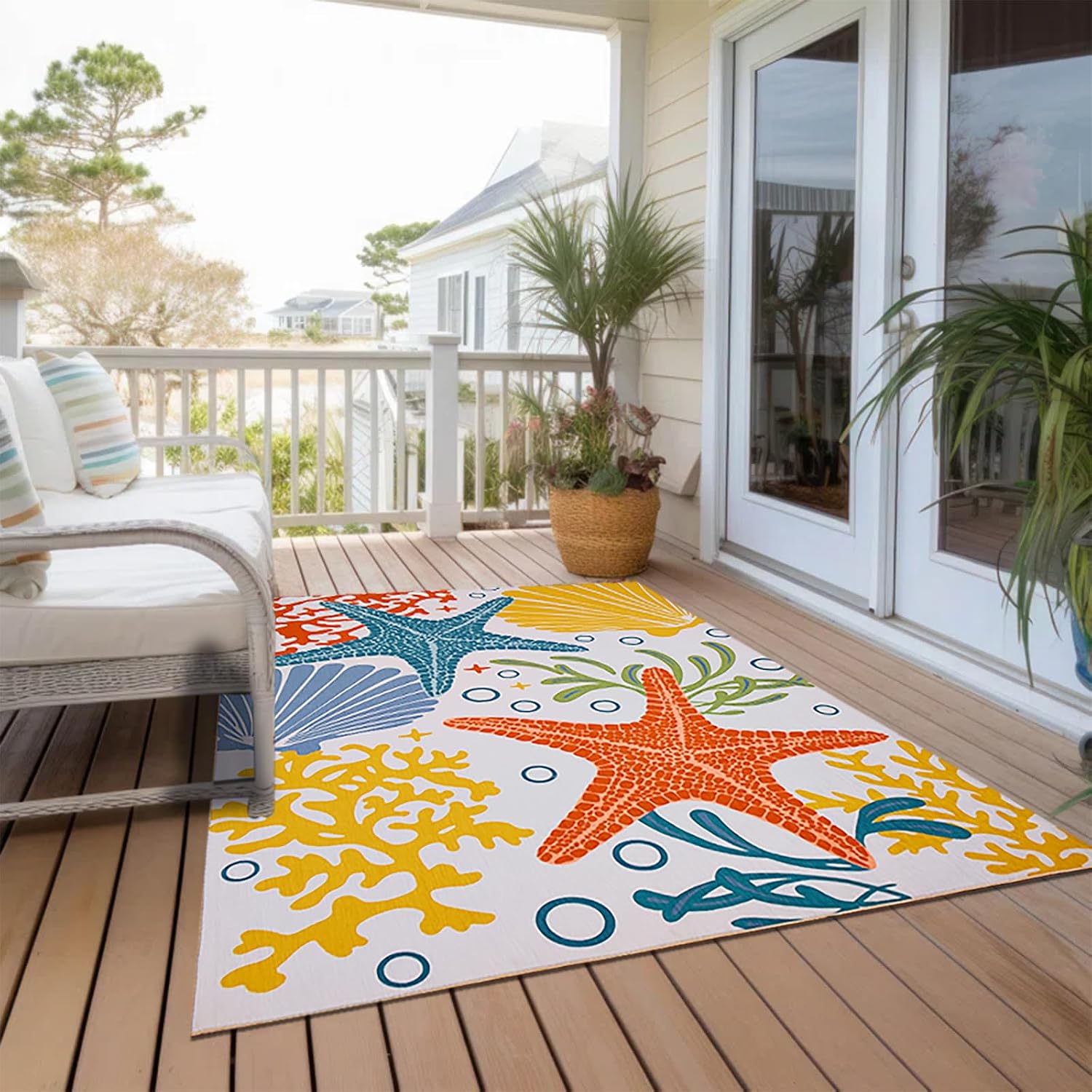 Coastal Washable Indoor Outdoor Rug, 3.6' x 5.6', Colorful, Stain Resistant, Easy Clean, Coastal Area Rug for Indoor/Outdoor Patio, Deck, Porch, Garden, Courtyard