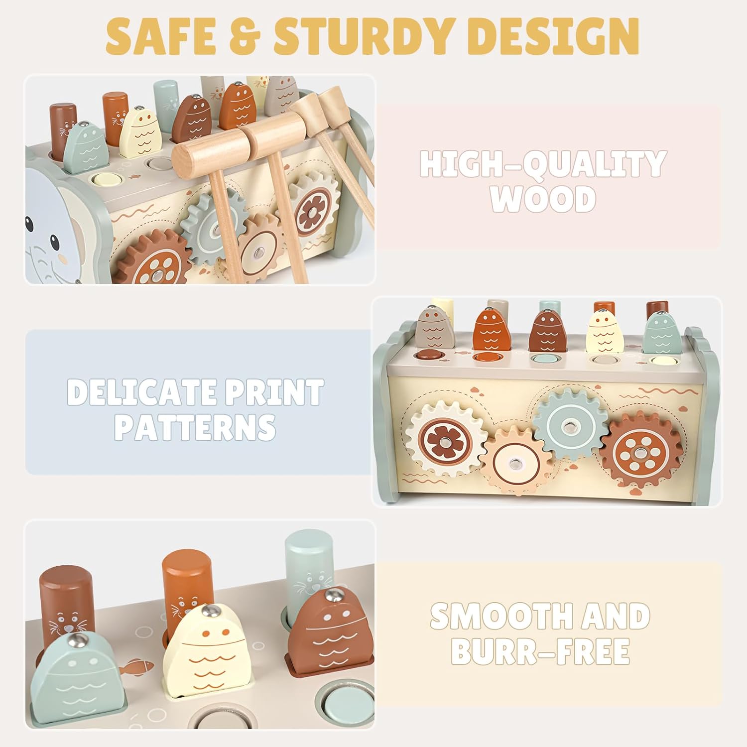 Joyreal Wooden Montessori Toys for 1 Year Old - Hammering Pounding Toy with Xylophone & Fishing Game - Educational Toddler Activities for 1 2 3 Year Old Christmas Birthday Gifts - Image 6