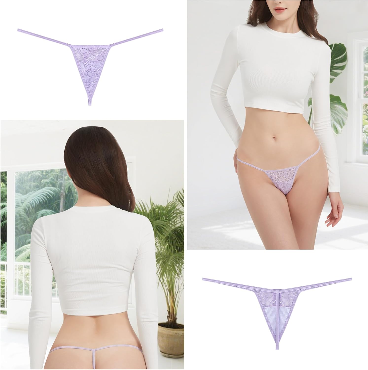 High Waisted Thongs Lace Full Coverage Soft Tangas Tropical Plants Lace Thongs Comfortable Sexy Underwear - Image 4