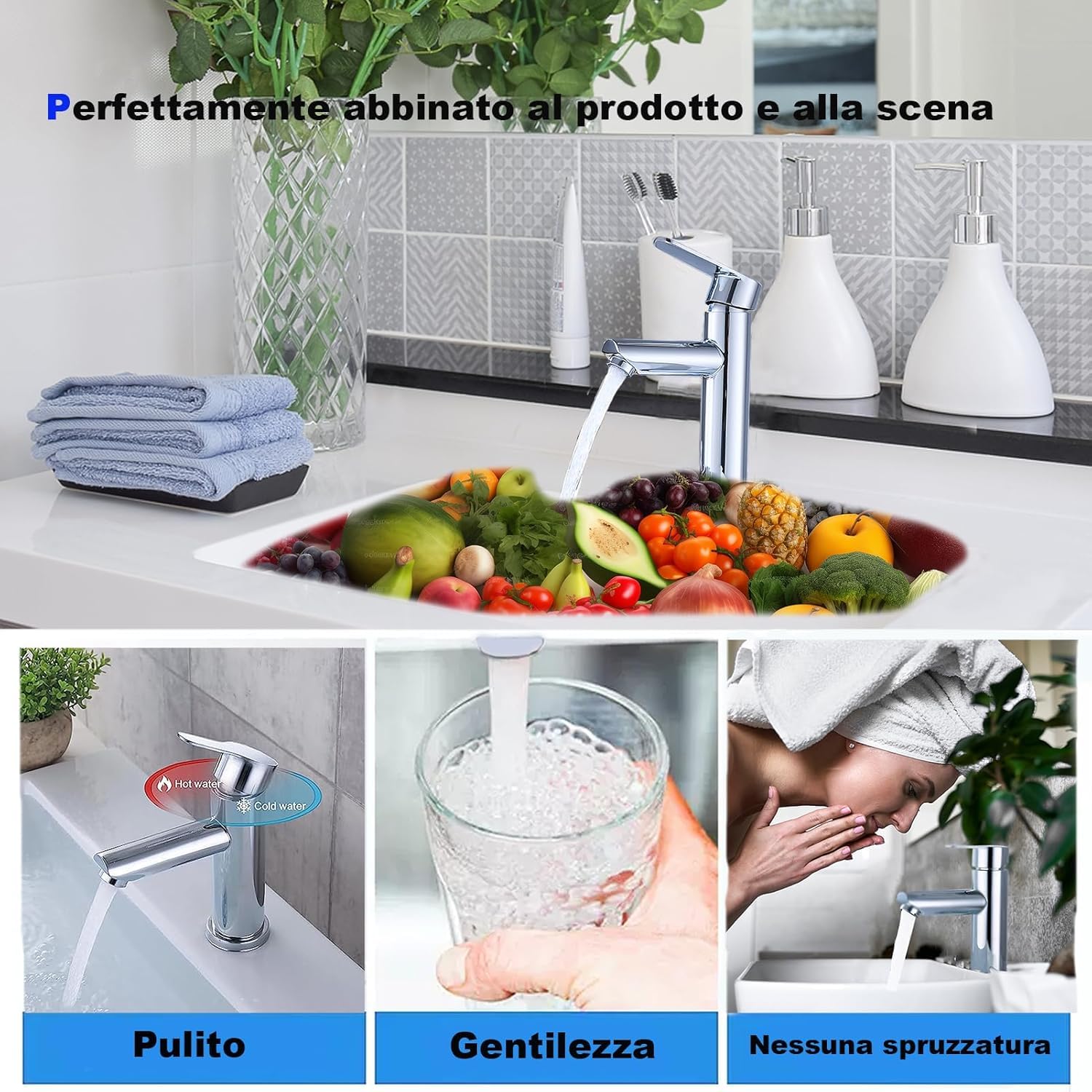 XWIHTR Rubinetti per lavabo e bagno caldi e freddi in acciaio inox, con risparmio idrico silenzioso e senza gocciolamento per bagno, lavabo, piccoli rubinetti da cucina (cromato)