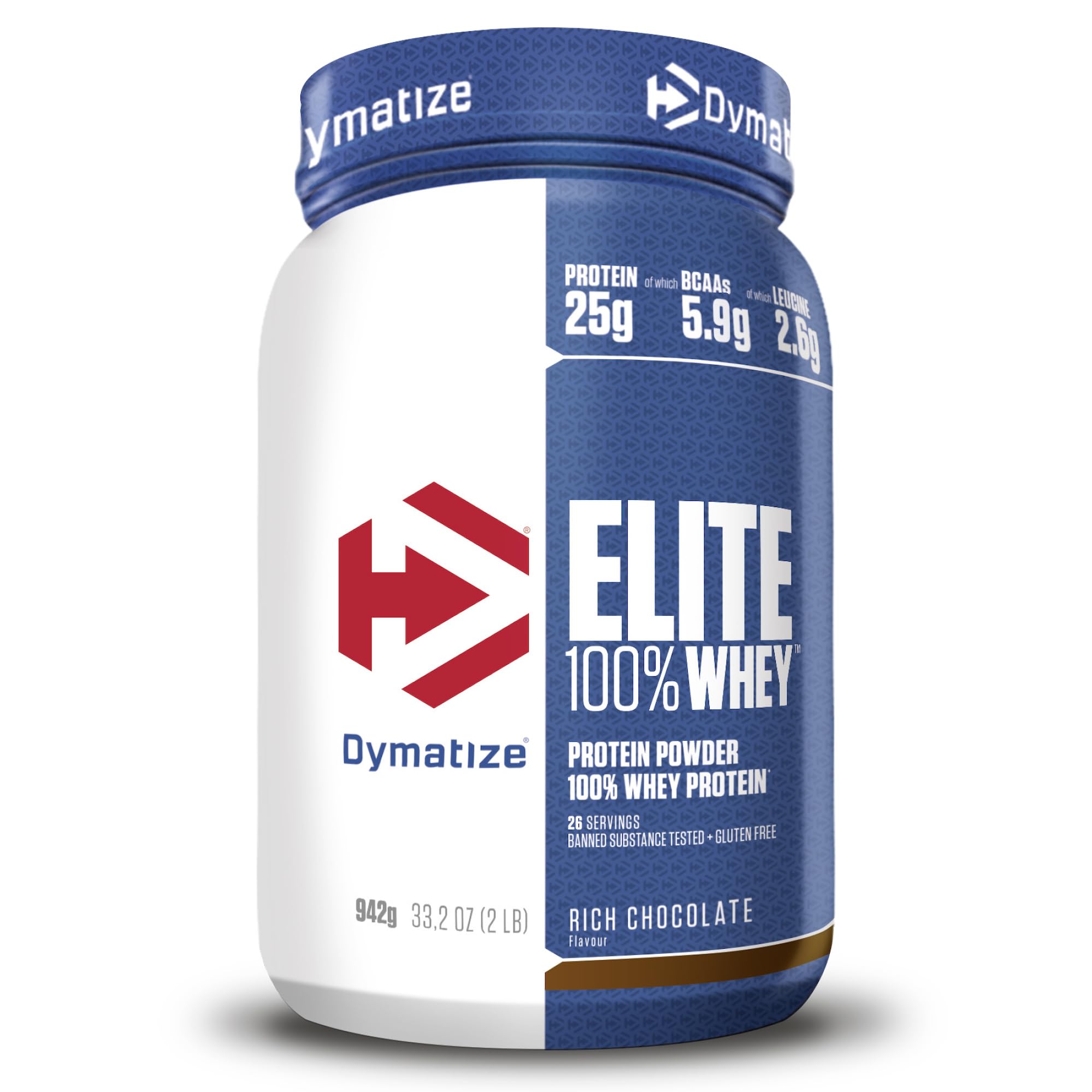 Dymatize Elite 100% Whey Rich Chocolate 942g - Polvere ad alto contenuto di proteine e basso zuccheri del siero latte BCAA
