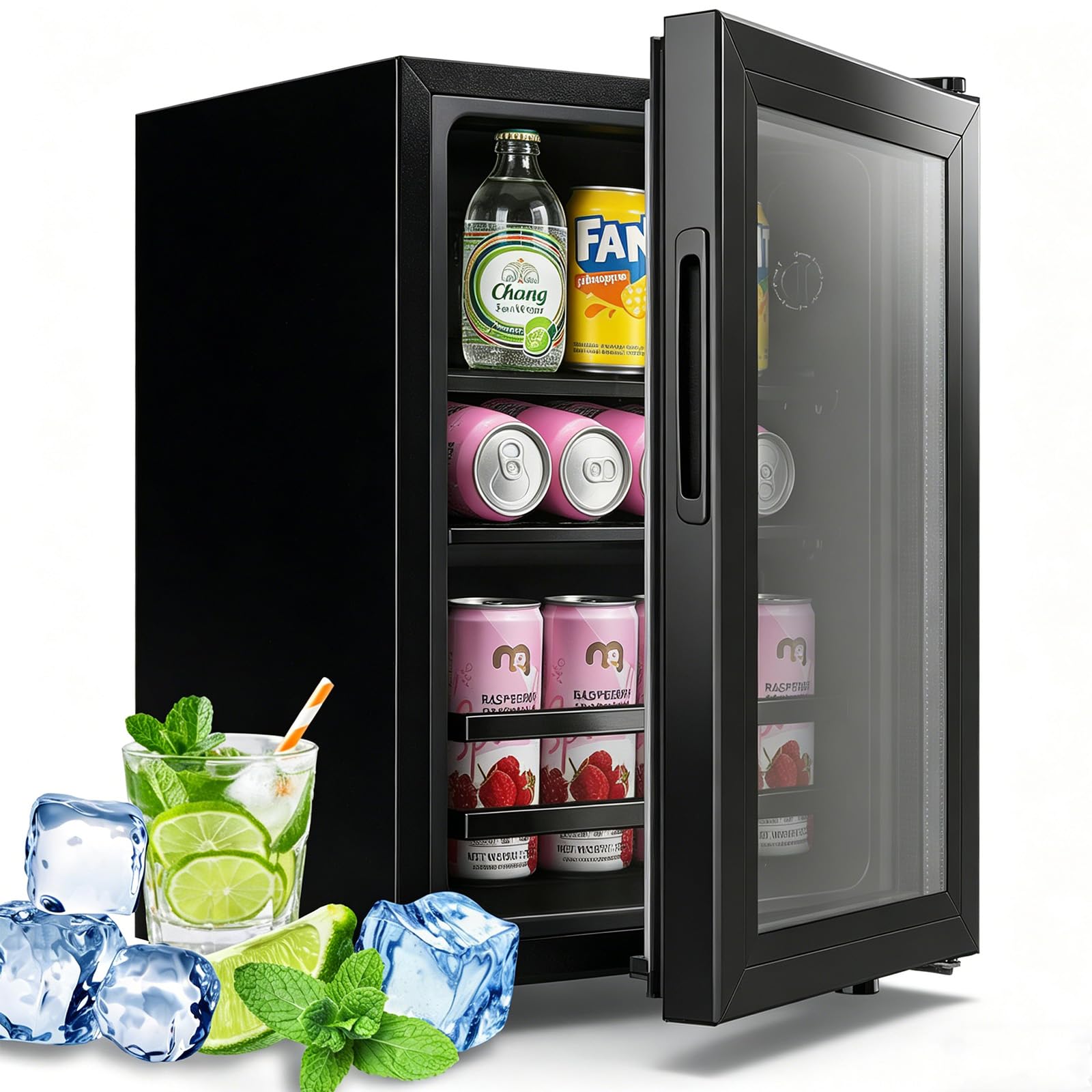 WANAI Beverage Refrigerator and Cooler with Glass Door - 45 Cans Capacity, 1.3 Cu.ft Small Beer Fridge for Drinks, Soda, Wine - Mini Cooler with 7 Adjustable Temperature Control