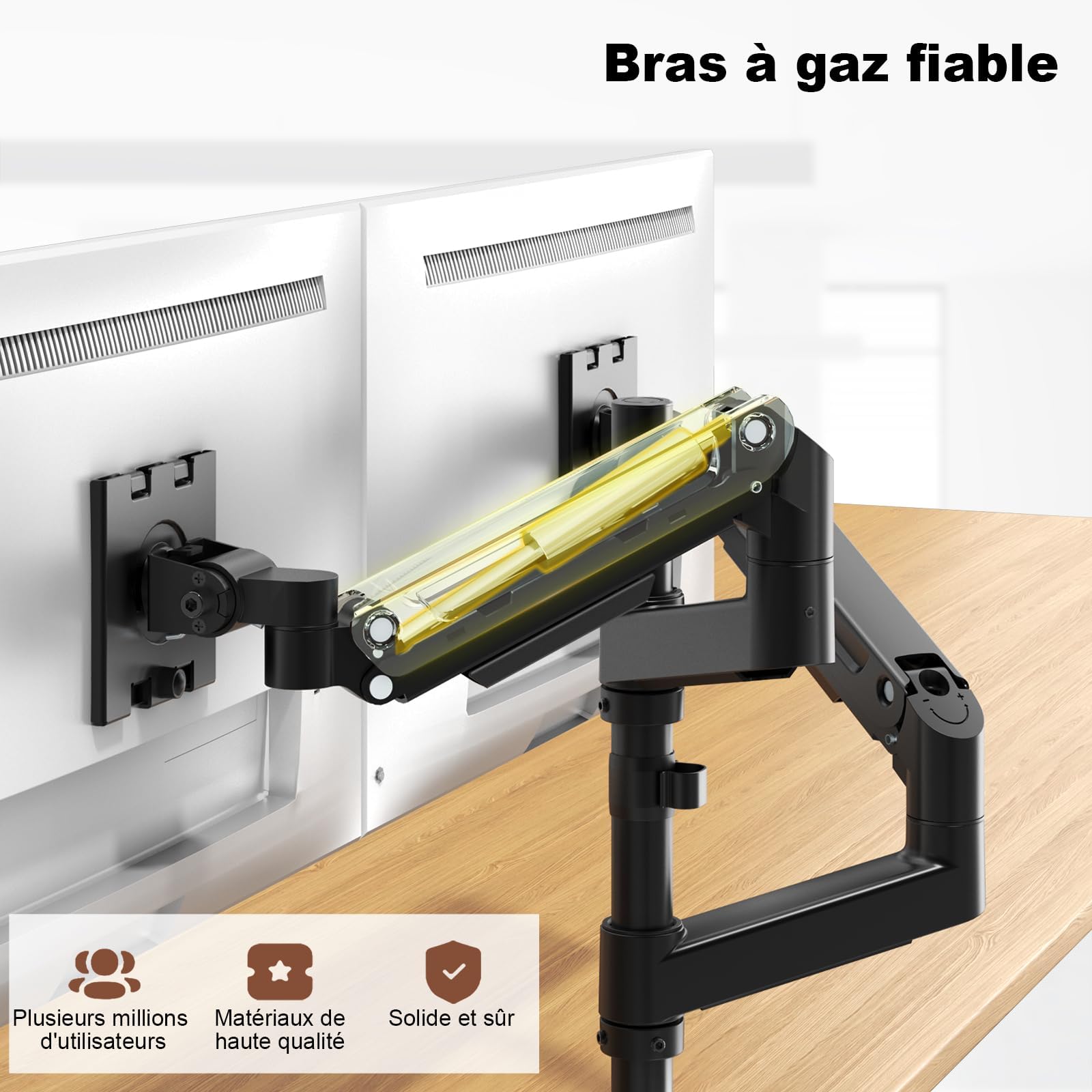 PUTORSEN Support Ecran pour 2 Moniteurs de 17 à 49 Pouces - Jusqu'à 20 kg par Bras, Fixation de Bureau Extra-Longue réglable en Hauteur et pivotante pour Une ergonomie optimale, VESA 75/100 mm