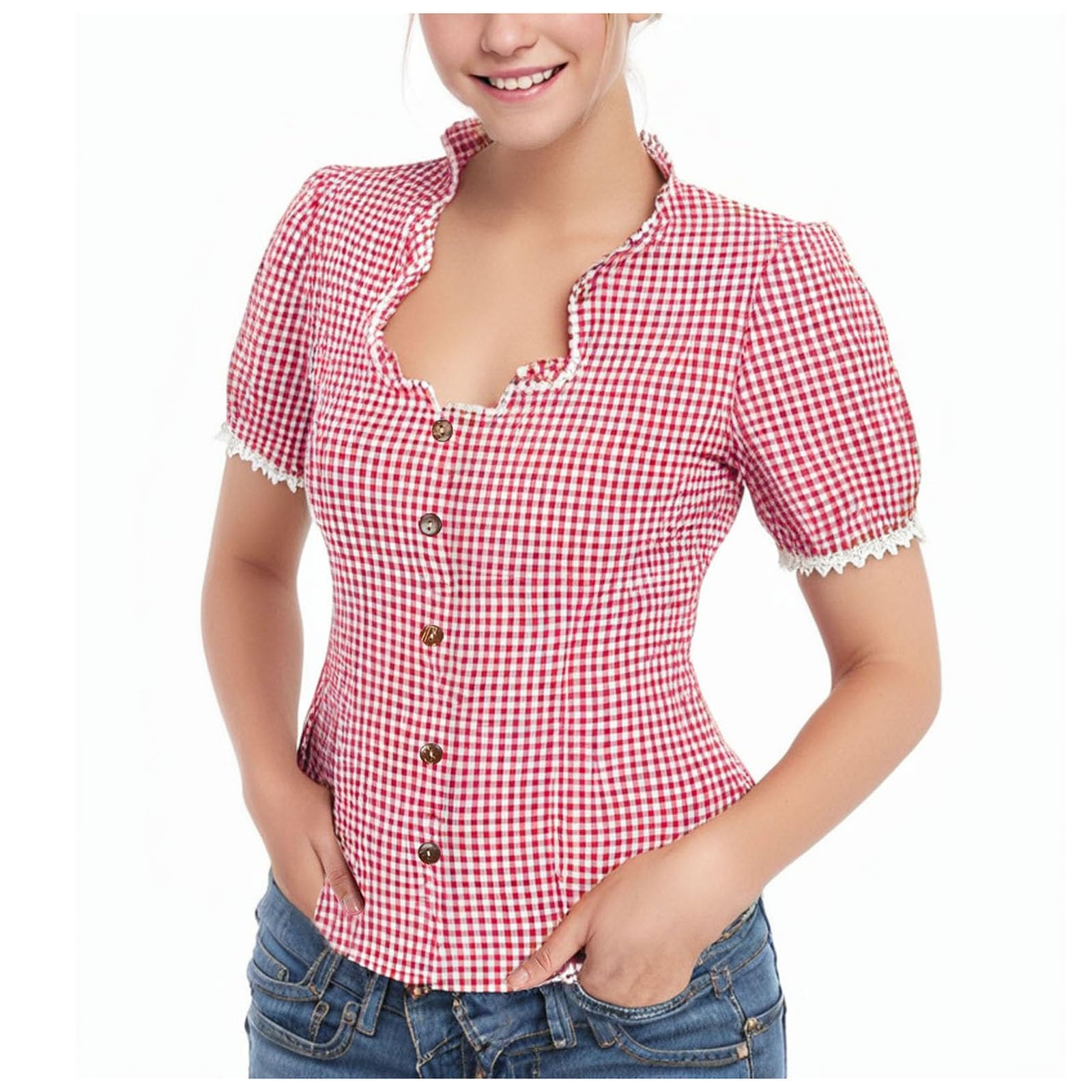 Dirndlbluse Mit Flügelärmeln - Trachtenbluse Damen Für Oktoberfest