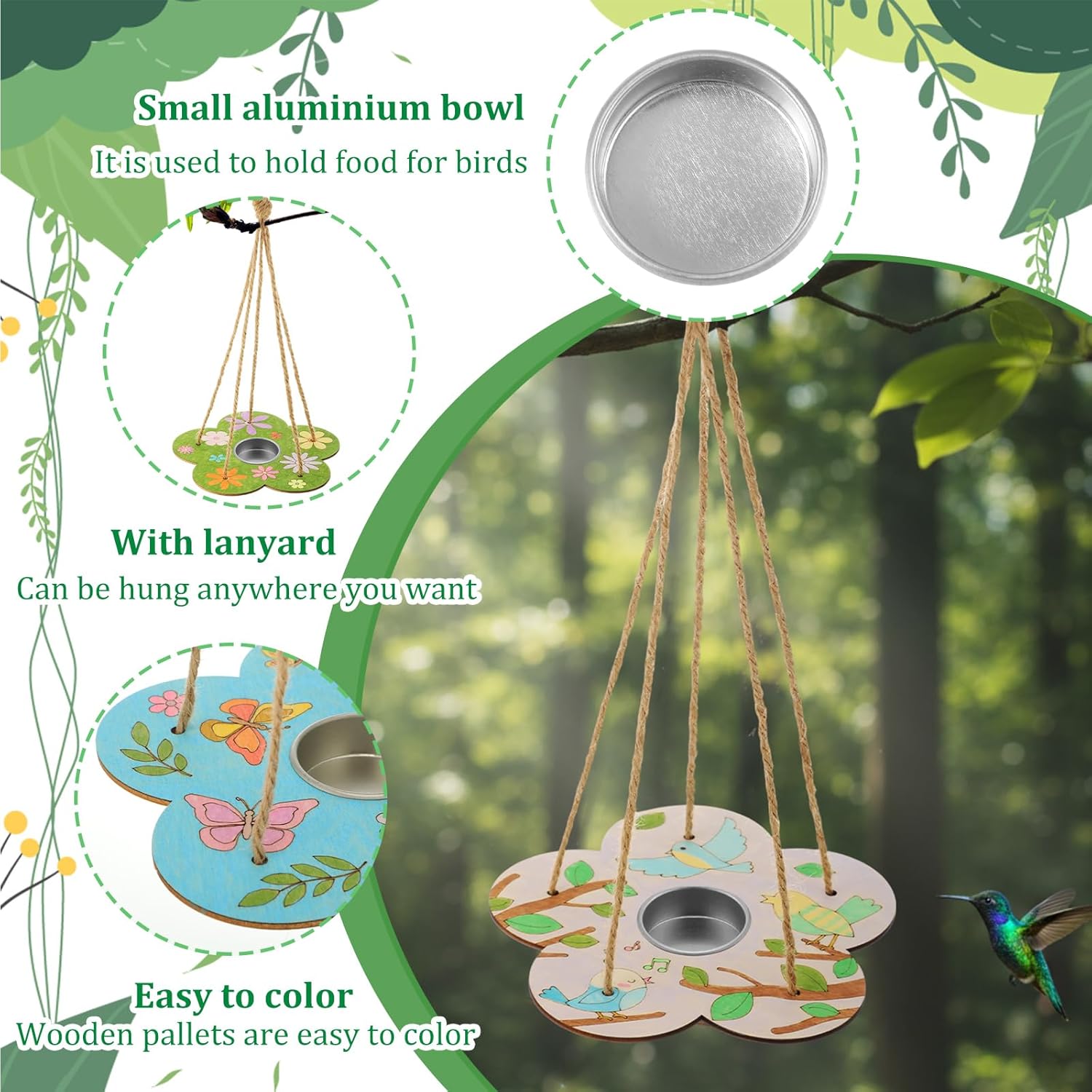 DoubleFill 48 Pack Bird Feeder Craft Kits for Kids Ages 3-8 DIY Wooden Bird Feeder to Build Arts and Crafts for Kids DIY Your Own Unfinished Wooden Ornaments Painting Kits Outdoor Easter Summer Craft
