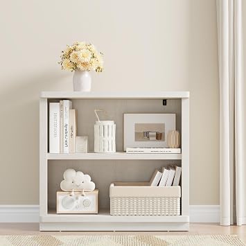 Rresyet 2-Tier Wooden Bookcase, 29" Tall Book Shelf White
