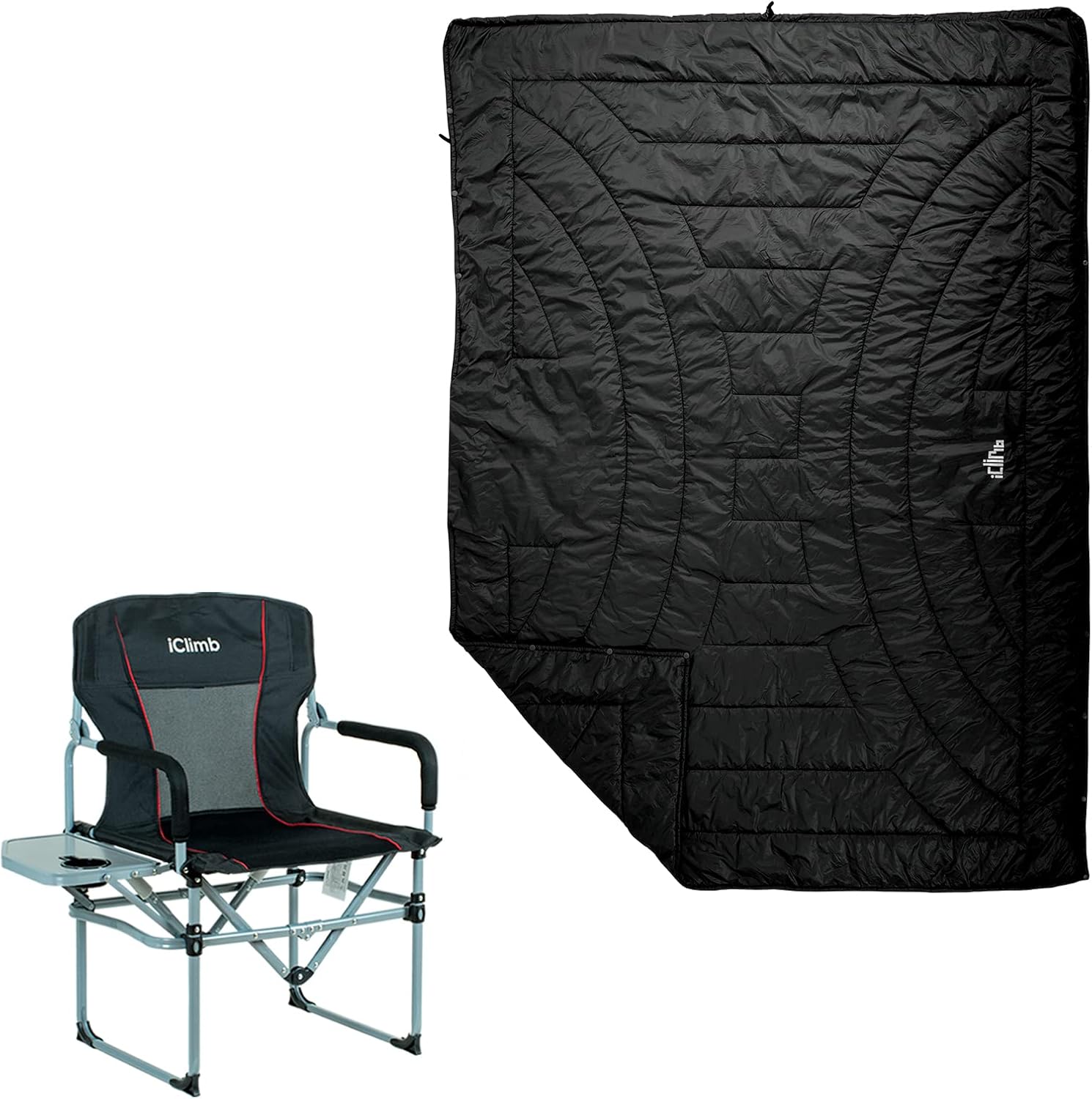 iClimb 1 3M Thinsulate Insulation Warm Blanket and 1 Heavy Duty Compact Folding Chair Bundle for Adults Outdoor RV Car Camping Glamping