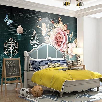 Amazon Mishiji 3d写真ヨーロッパヴィンテージ花蝶青レンガ背景絵画壁紙ベッドルームリビングルーム壁装飾 壁紙 Amazon Mishiji 3d写真ヨーロッパヴィンテージ花蝶青レンガ背景絵画壁紙ベッドルームリビングルーム壁装飾 壁紙