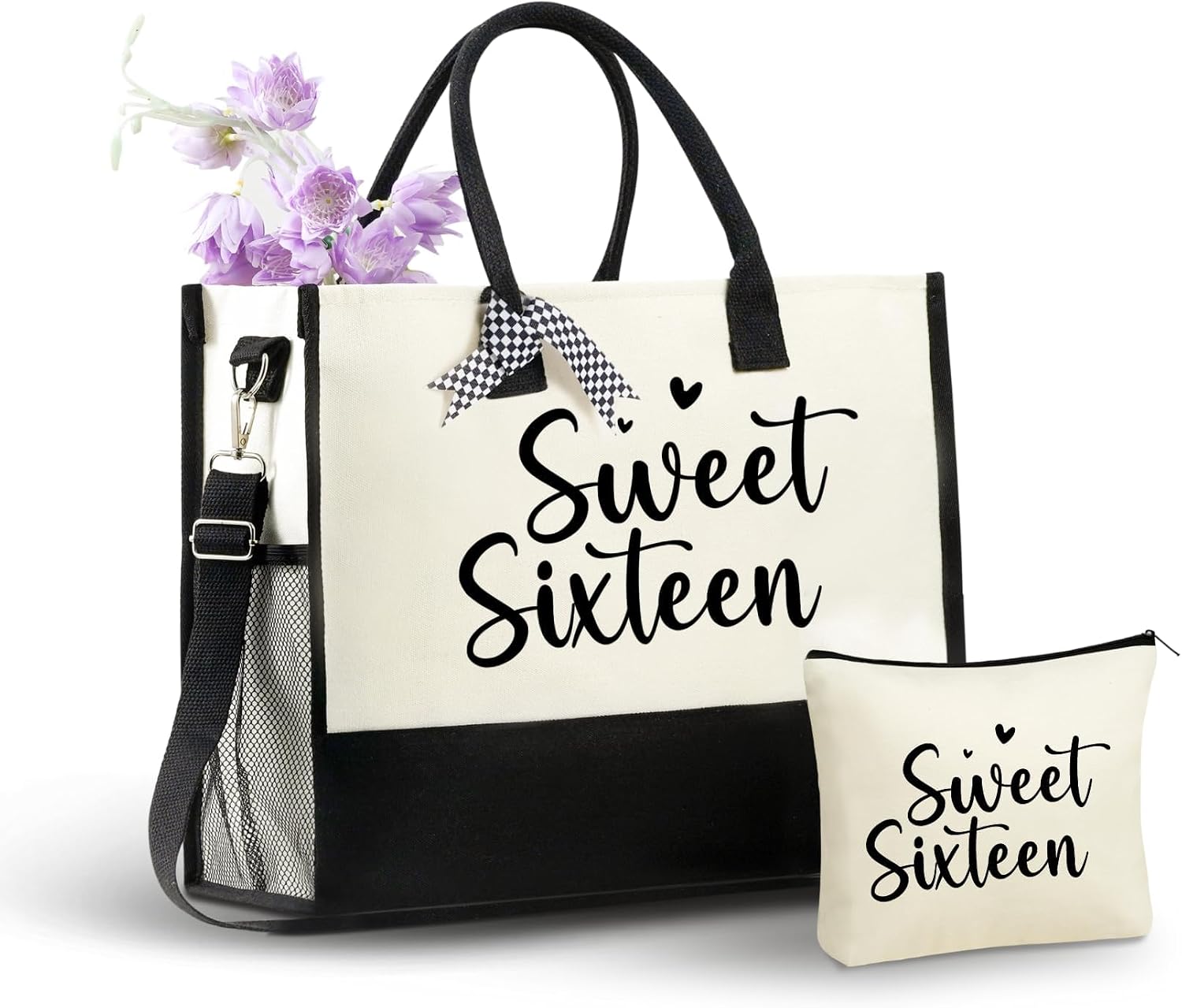 Bolsa grande de lona con cremallera y correa para niñas miniatura 8