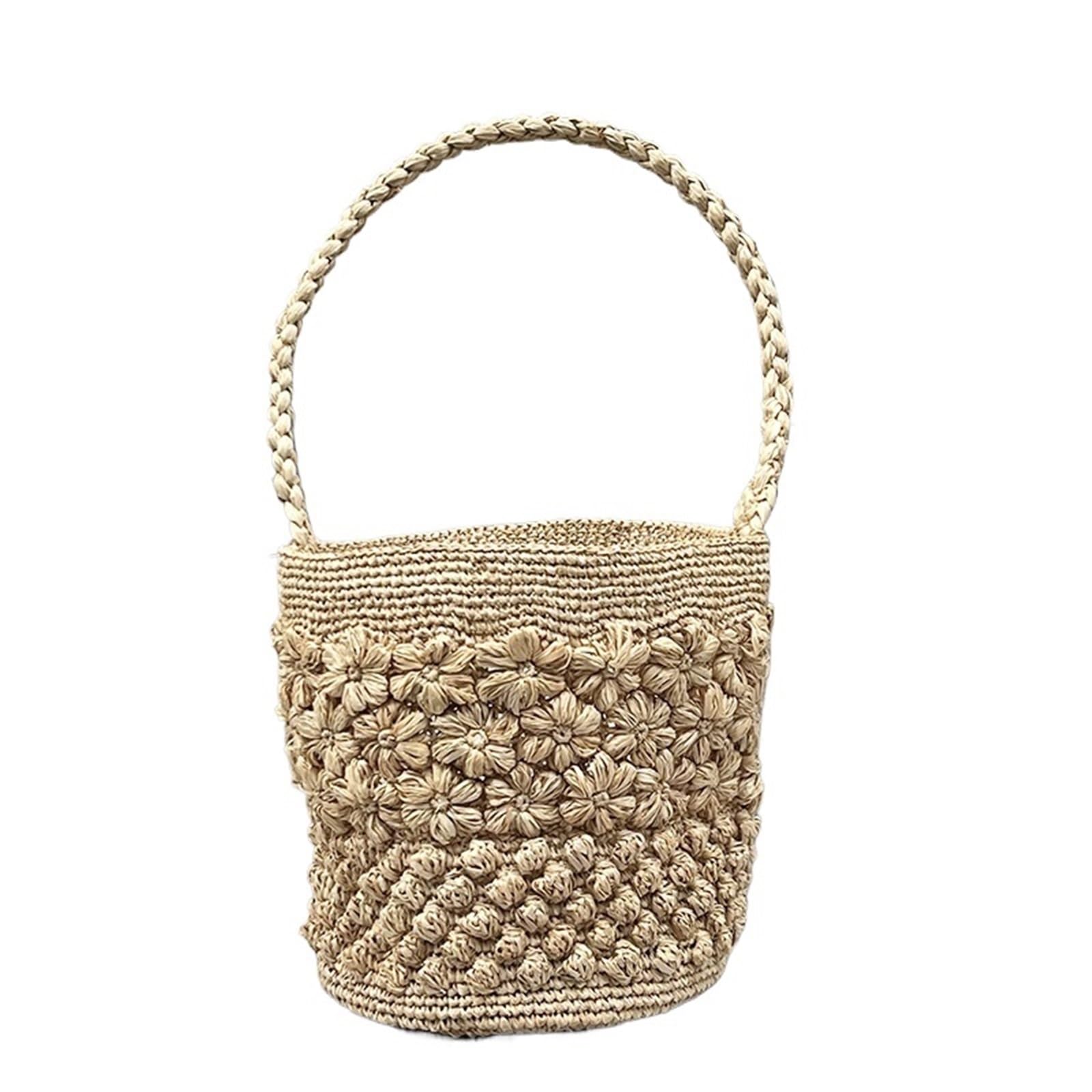 Borsa Intrecciata Donna Borse da spiaggia for donna Borsa a secchiello a fiori in paglia Estiva