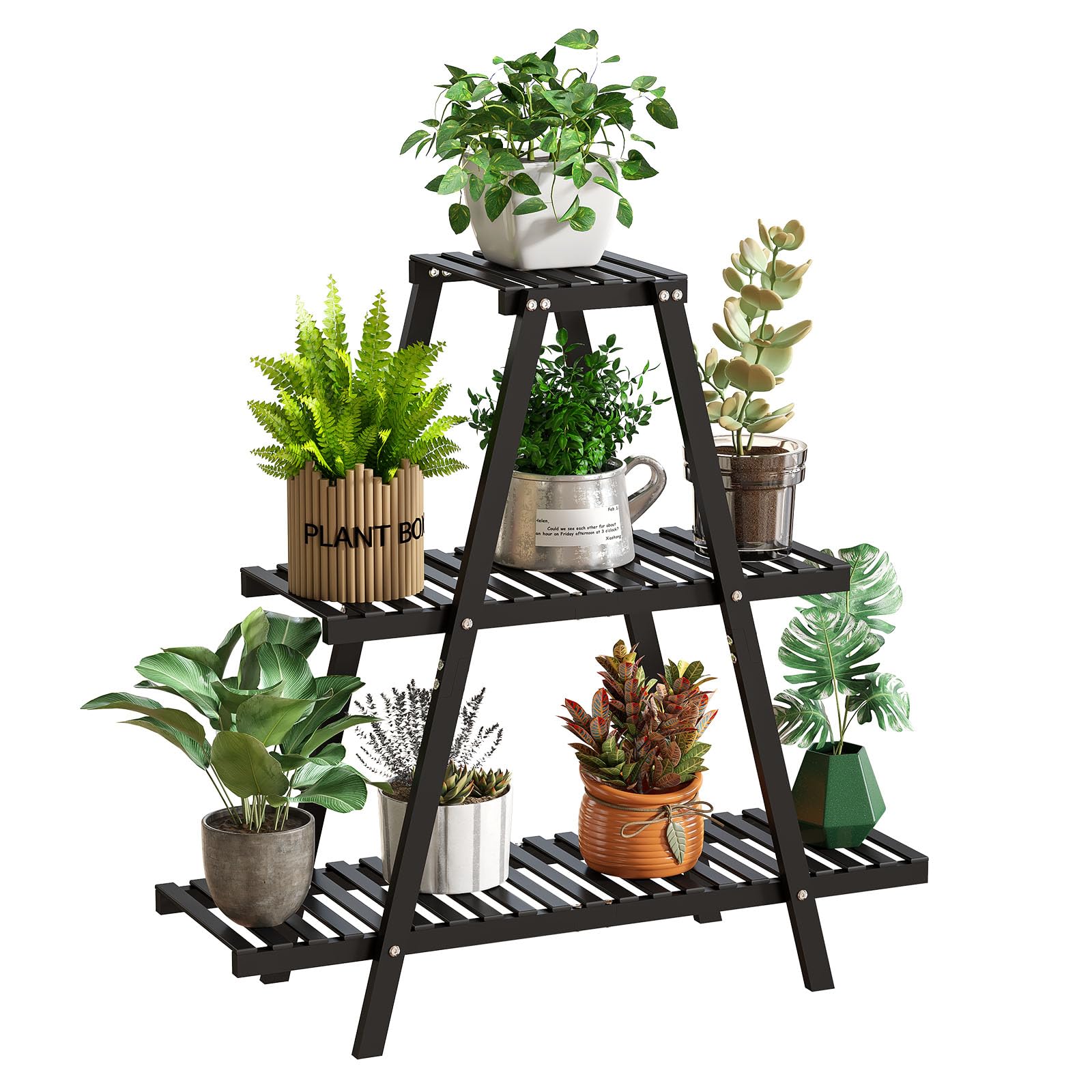 GHWIE Plant Stand Indoor Plant Shelf Outdoor bamboo Plant Rack, 3 Tiers Ladder Plant Holder Flower Stand for Living Room Balcony Garden Patio,Living