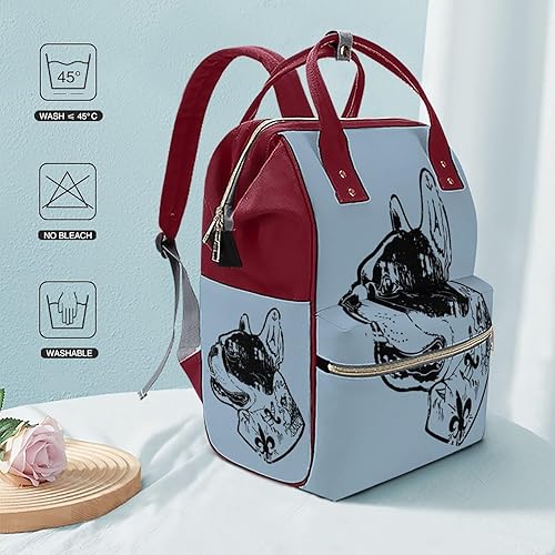 Miniatura 6 de Bolsa de pañales de bulldog francés tatuado para mujer, mochila de gran capacidad, impermeable, mochila de viaje para computadora portátil