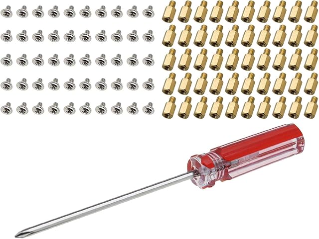 PC Case Motherboard Screws Kit, M3x6x4mm Brass Standoffs M3x5mm Screws with Screwdriver for Hard Drive Computer Case Motherboard