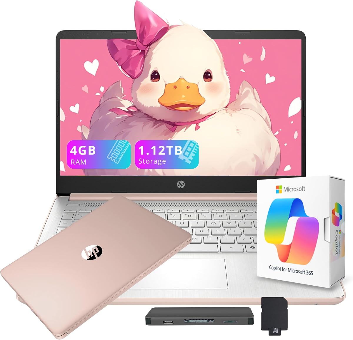 HP Stream 14" HD Student&Business Laptop with AI Copilot, Intel Processor N150, 4GB RAM, 1.12TB Storage (128GB UFS + 1TB Docking Station), 1 Year Office 365, Intel Graphics, Win 11, Pale Rose Gold