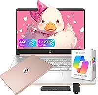 HP 14" HD Laptop Intel N150 4-Core, 4GB RAM, 1.12TB Storage + Docking Station, AI Copilot, Office 365, Wi-Fi 6 - Pale Rose Gold