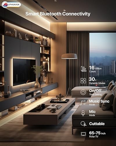 Miniatura 6 de Lphianx Luces LED para TV, luces LED de TV de 16.4 pies para 65-75 pulgadas, cortables, modo de sincronización de música, cambio de color,