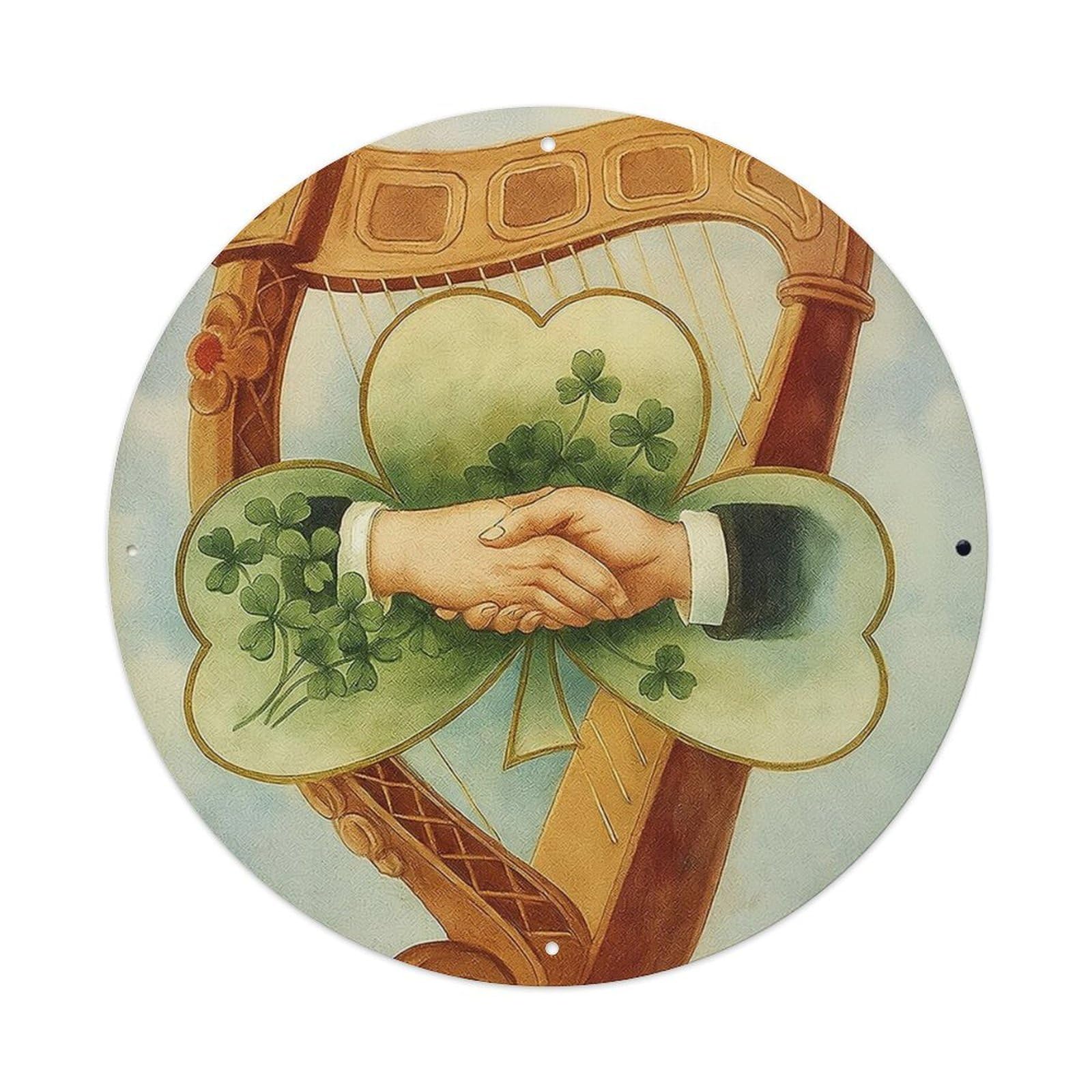 Jdyansheng Vintage Shamrock Handshake Harp Design Print Tin Sign Metal Poster Metal Signs For Home Man Cave Bar Cafe Kitchen Laundry Room Wall Decorations 8X8 Inches
