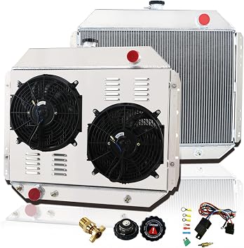 CoolingSky 4 Row All Aluminum Radiator +2X12" Fan W/Shroud for Ford F100 F150 F250 F350 Pickup Brocon 1966-1979