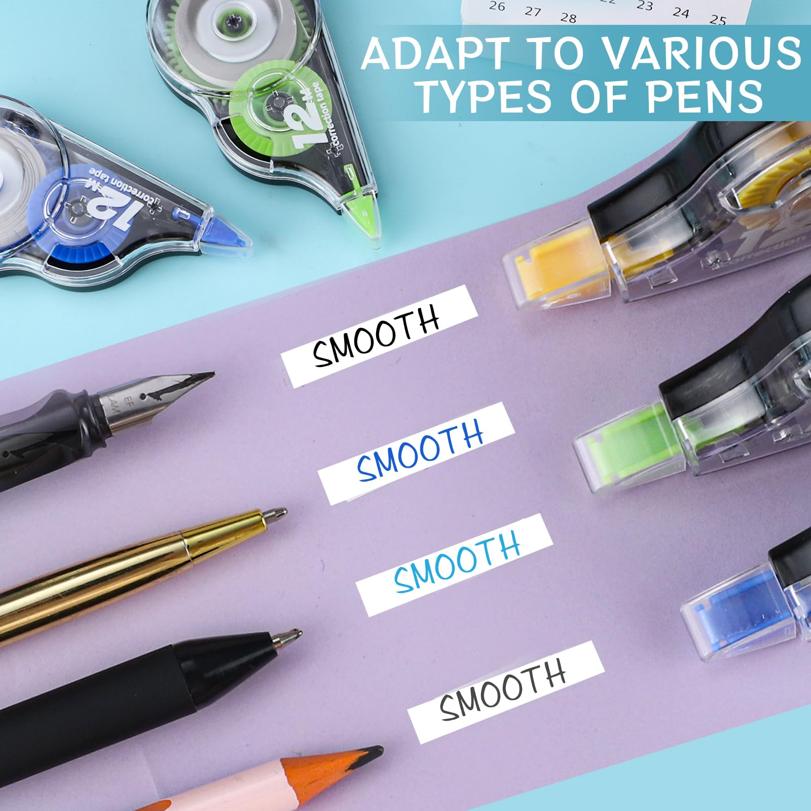 Yoosso 36 Piezas Cintas Correctoras, 12m x 5 mm Mini Cinta Correctora Correction Tape para Material Escolar Oficina Hogar Niños Estudiantes Adultos (Azul, Amarillo, Verde)