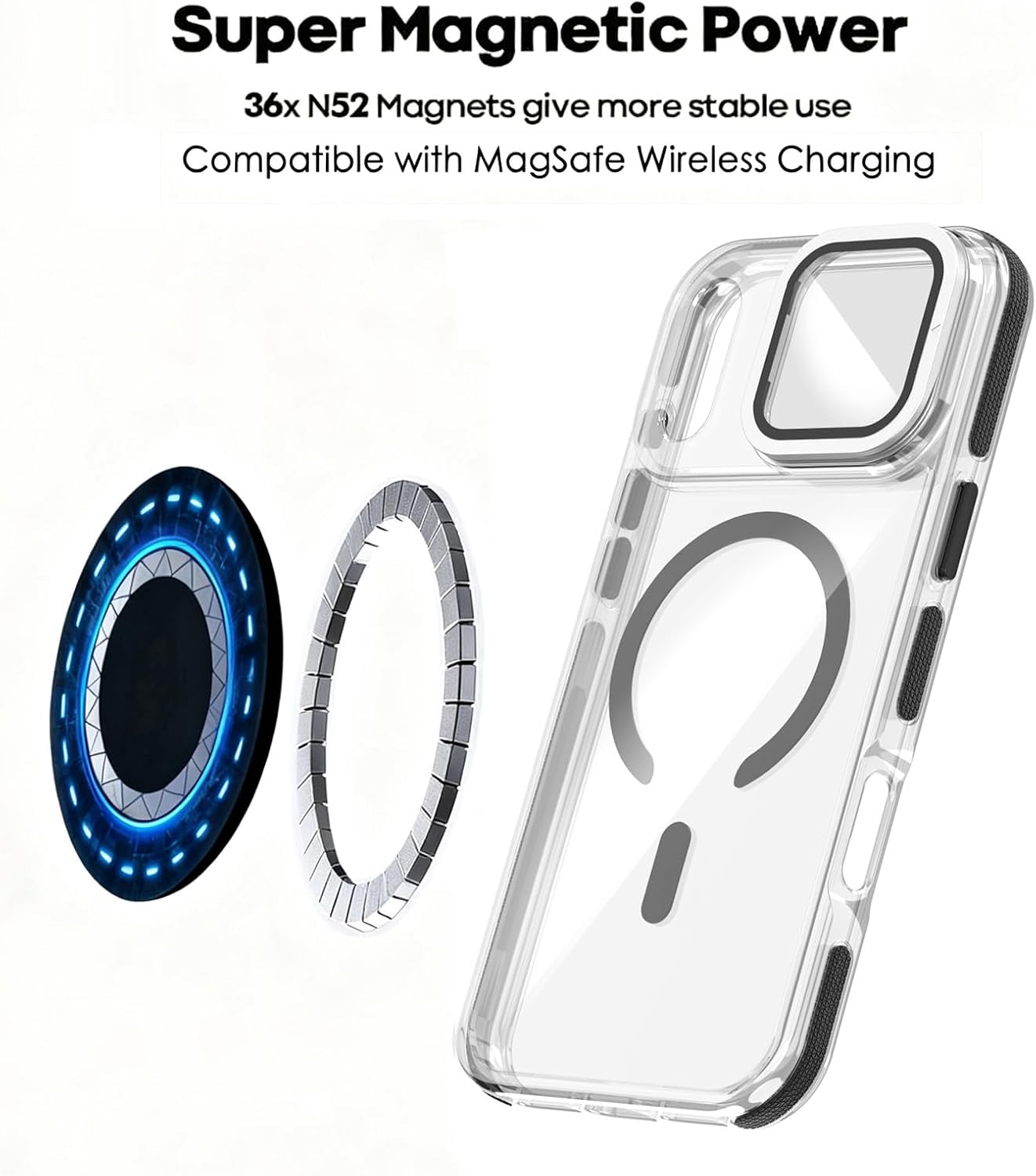 for iPhone 17 Pro Max Magnetic Clear Case, MagSafe Compatible, Kickstand & Lens Protection, Soft Shockproof Bumper, Non-Yellowing Cover with Wrist Lanyard