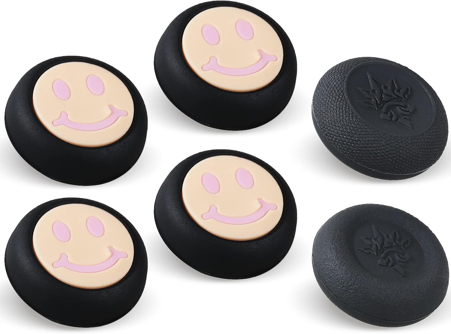 Performance Joystick Analog Stick Thumb Grips Set of 6 Compatible with PS5, PS4, Xbox Series X/S Xbox One, Switch Pro Controller smileface Black & Pink