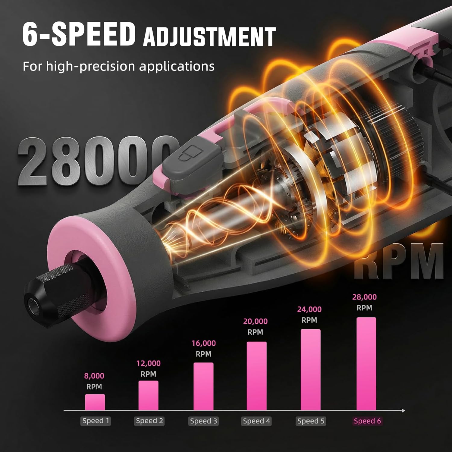 Katerk Cordless Rotary Tool, 4000mAh Battery, 6-Speed, 28000RPM, Rotary Tool Kit with 70 Accessories Light duty Engraving Pen for Sanding, Polishing, Drilling, Etching, Grinding, Wood Carving