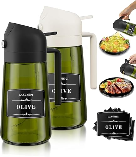 Miniatura 16 de Dispensador y rociador de aceite de vidrio 2 en 1 - Botella a prueba de fugas de 16 oz/470 ml para cocinar, freidora de aire, barbacoa, hornear,