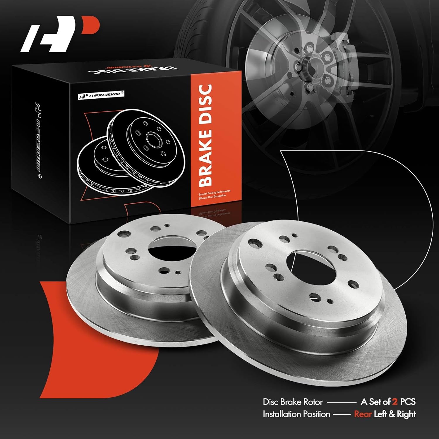 A-Premium 12.31 inch (313mm) Rear Solid Disc Brake Rotors Compatible with Select Honda Models - Odyssey 2005 2006 2007 2008 2009 2010 3.5L, 2-PC Set