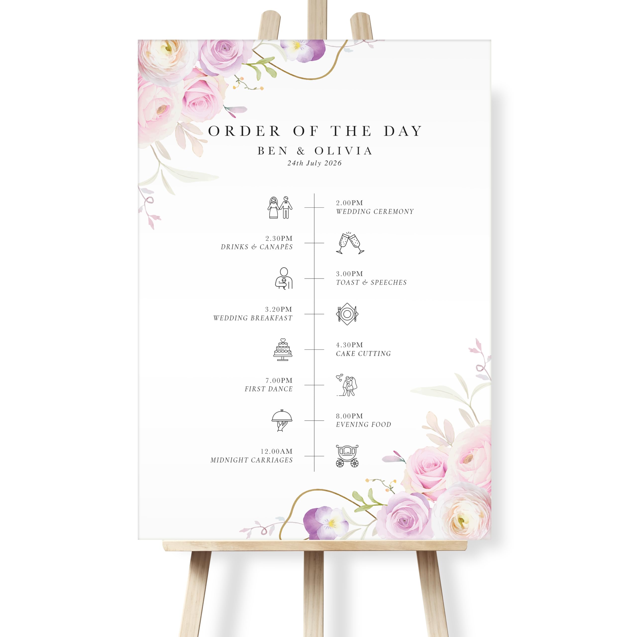 Personalised Wedding Order of the Day Welcome Sign | Custom Timeline of Events | Wedding Welcome Sign (Blush Petals)