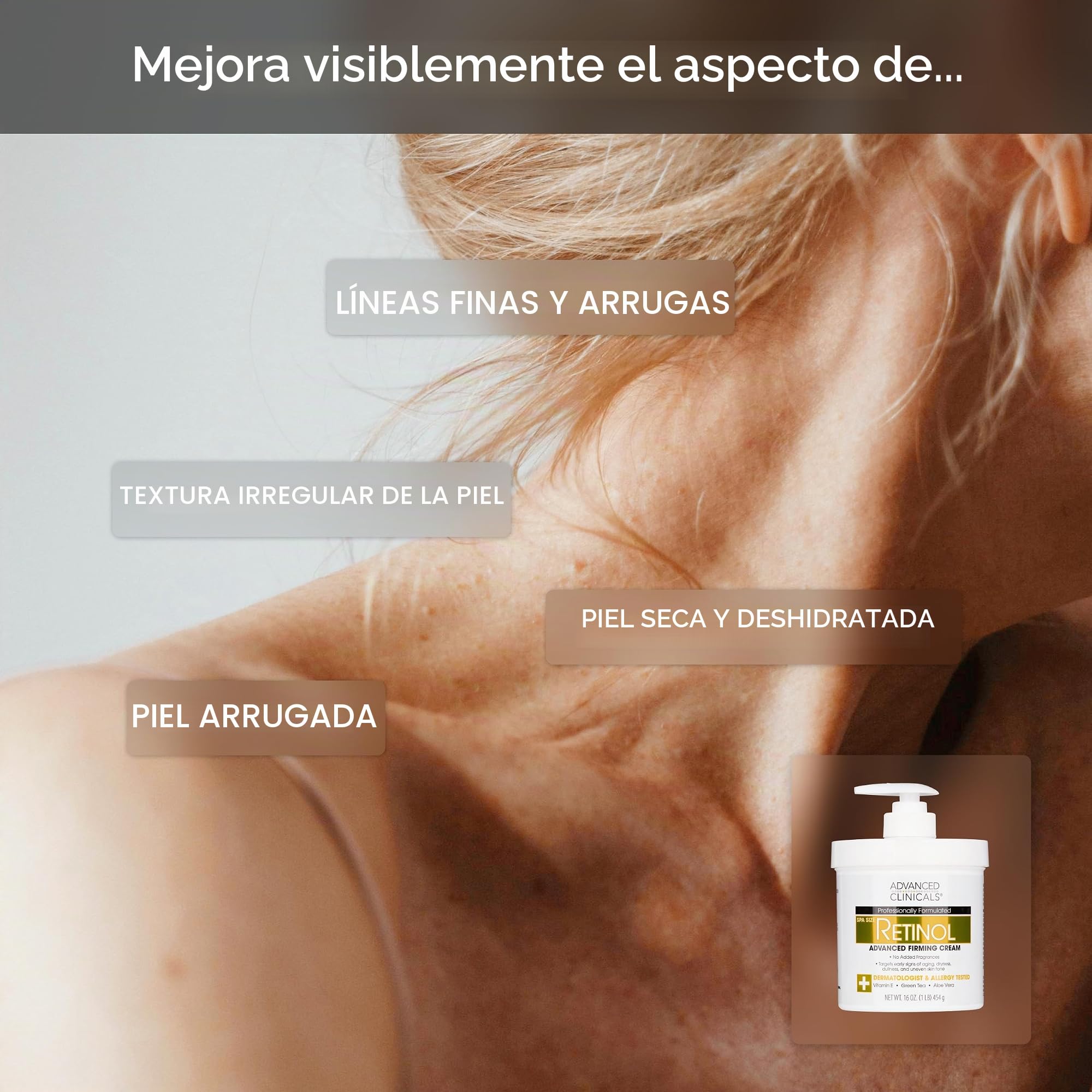 Advanced Clinicals Crema de retinol y colágeno Crema Skin Care Set. Value Anti-Aging Set for Wrinkles, Fine Lines, Piel reafirmante. 16oz Spa Size son ideales para crema facial y crema hidratante