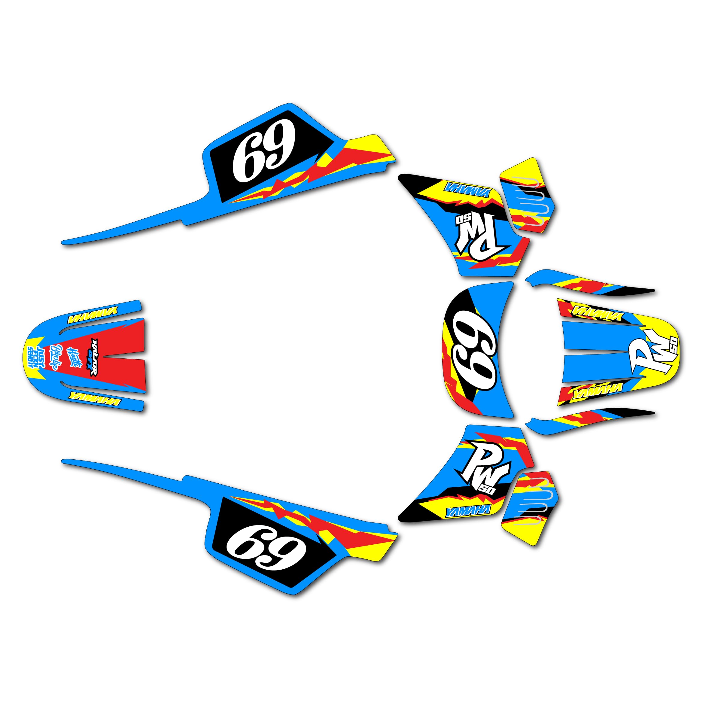 Kalair GFX Graphics Kit for Yamaha PW50 (All Years) VINTAGE Series Krazy 09 Mil - Dirt bike Custom Racing Graphics Decals Stickers Kit, no-plastics