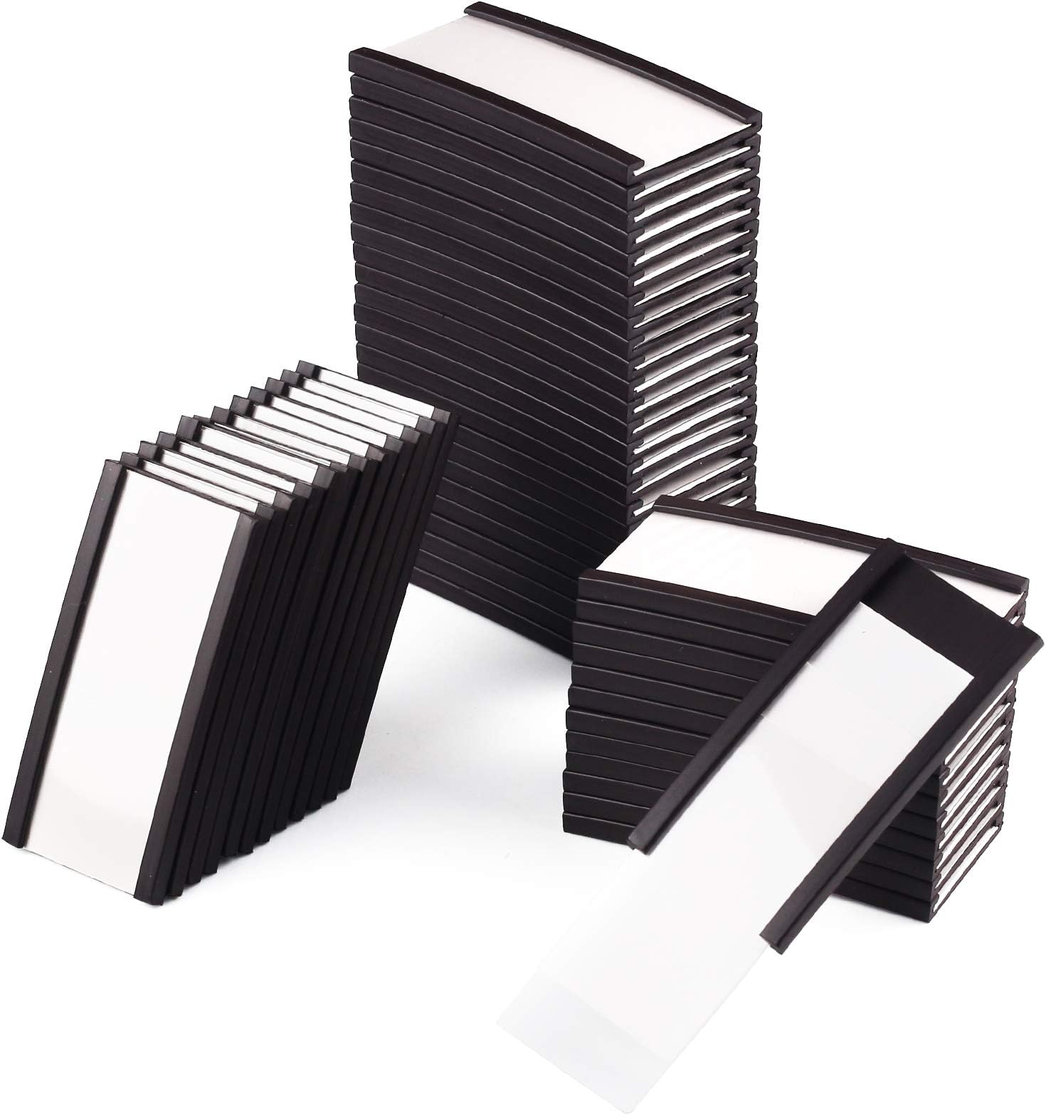 LLPT Magnetic Label Holder 2” x 1” 50 Packs C Channel for Thick 400g White Paper Cards Protective Film Strong Magnet Mess Free Removable for Shelf White Board Toolbox Metal Wall Cabinet Drawer(MH2150)