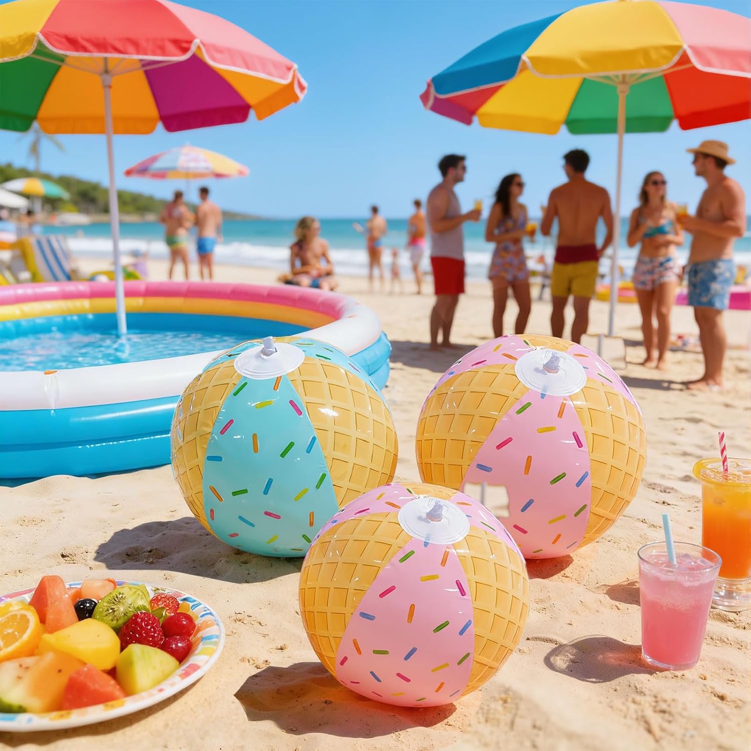 Arrowbash 8 Pack Ice Cream Themed Beach Ball 7.87" Bulk for Summer Pool and Beach Game Gifts Birthday Party Supplies Decorations Favor