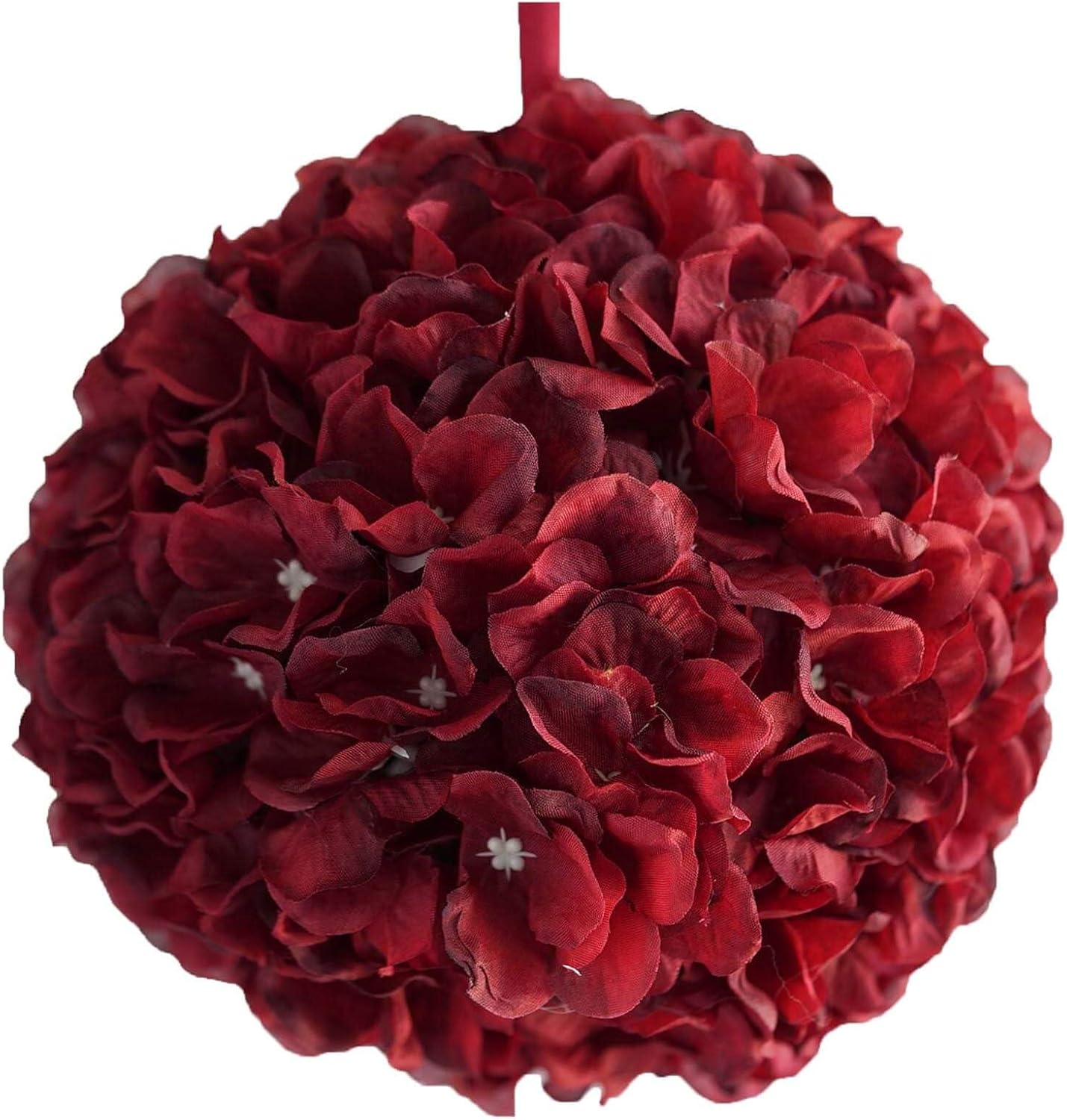 Efavormart 4 Pack 7" Wine Silk Hydrangea Kissing Balls - Artificial Pomander Hanging Flower Globes with Ribbon for Wedding Aisle & Table Centerpieces
