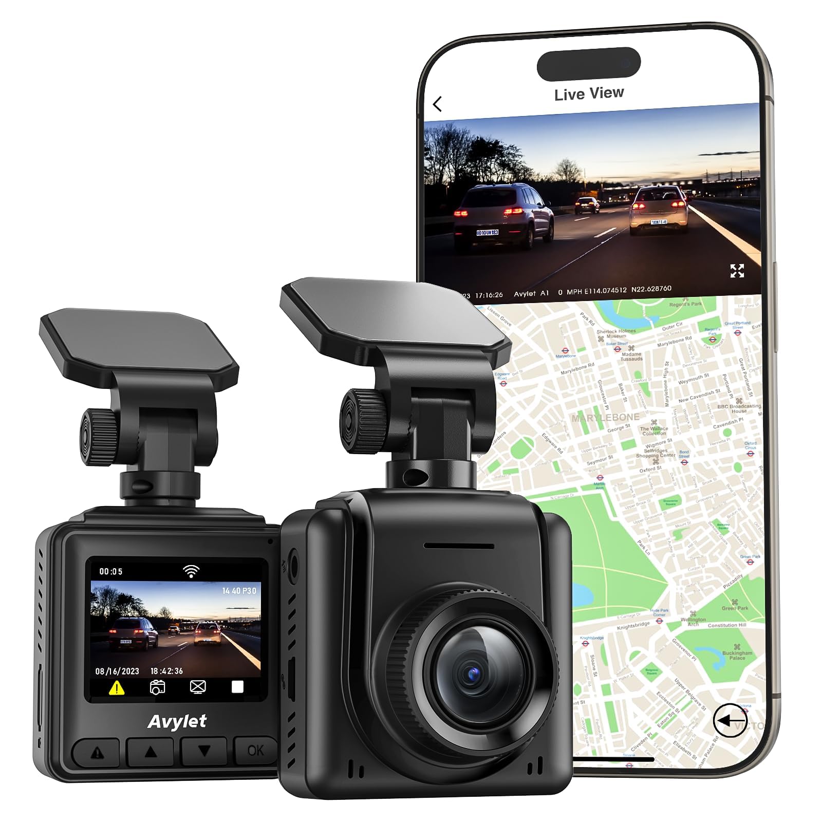 Avylet Dashcam Auto 2K, 1440P WiFi Dash Cam, Mini Vorne Autokamera