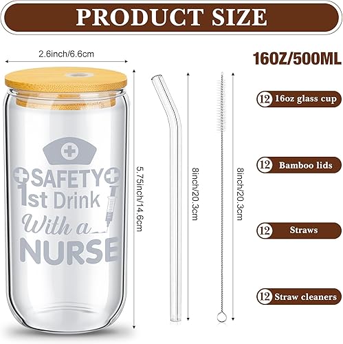 Miniatura 2 de Uiifan 12 vasos de vidrio con forma de lata de 16 onzas para mujeres, con tapas y pajilla, divertidos regalos de agradecimiento para la semana de