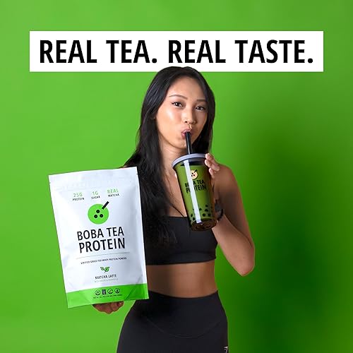 Miniatura 7 de Boba Tea Protein Matcha Latte  Polvo aislado de proteína de suero alimentado con pasto de 0.88 oz  Bebida de proteína de té de burbujas sin gluten y