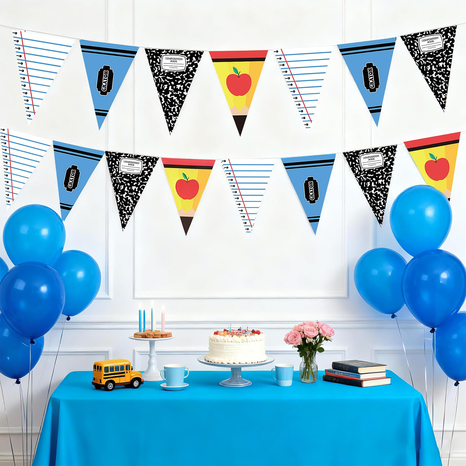 Hahafelt 5 pancartas decorativas para el primer día de clases, decoración de aula, lápiz, regla de crayón, cuaderno, guirnalda para fiesta de graduación