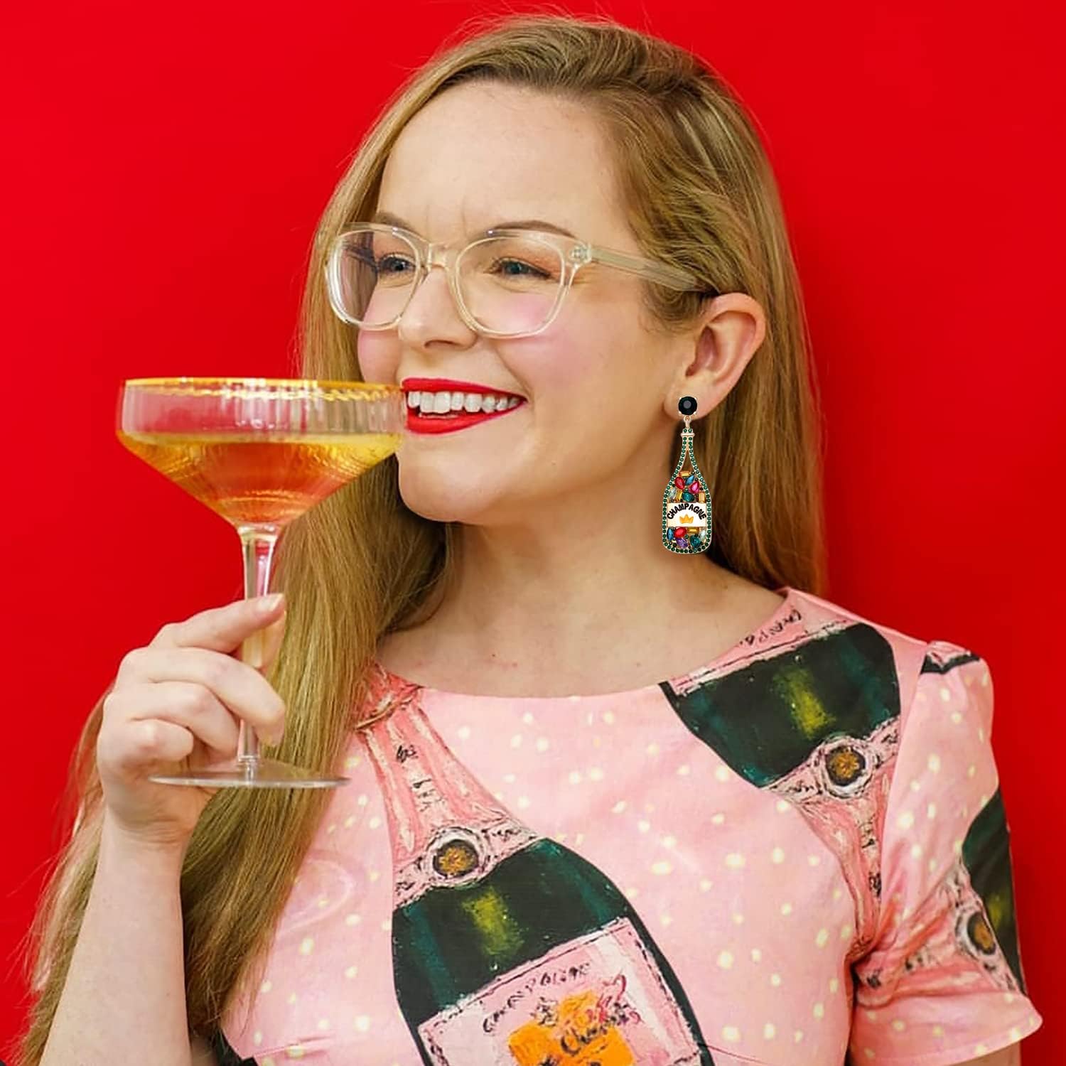 Champagne Bottle Earrings Rhinestone Crystal Beaded Champagne Drop Dangle Earrings for Women Wedding Holiday Festive Party Earrings Xmas New Year Gifts - Image 3