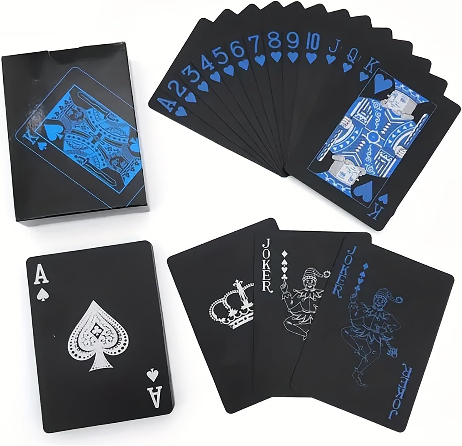 1pc Waterproof Plastic Poker Playing Cards PET Table Games Halloween/Thanksgiving Day (Blue x Silver)