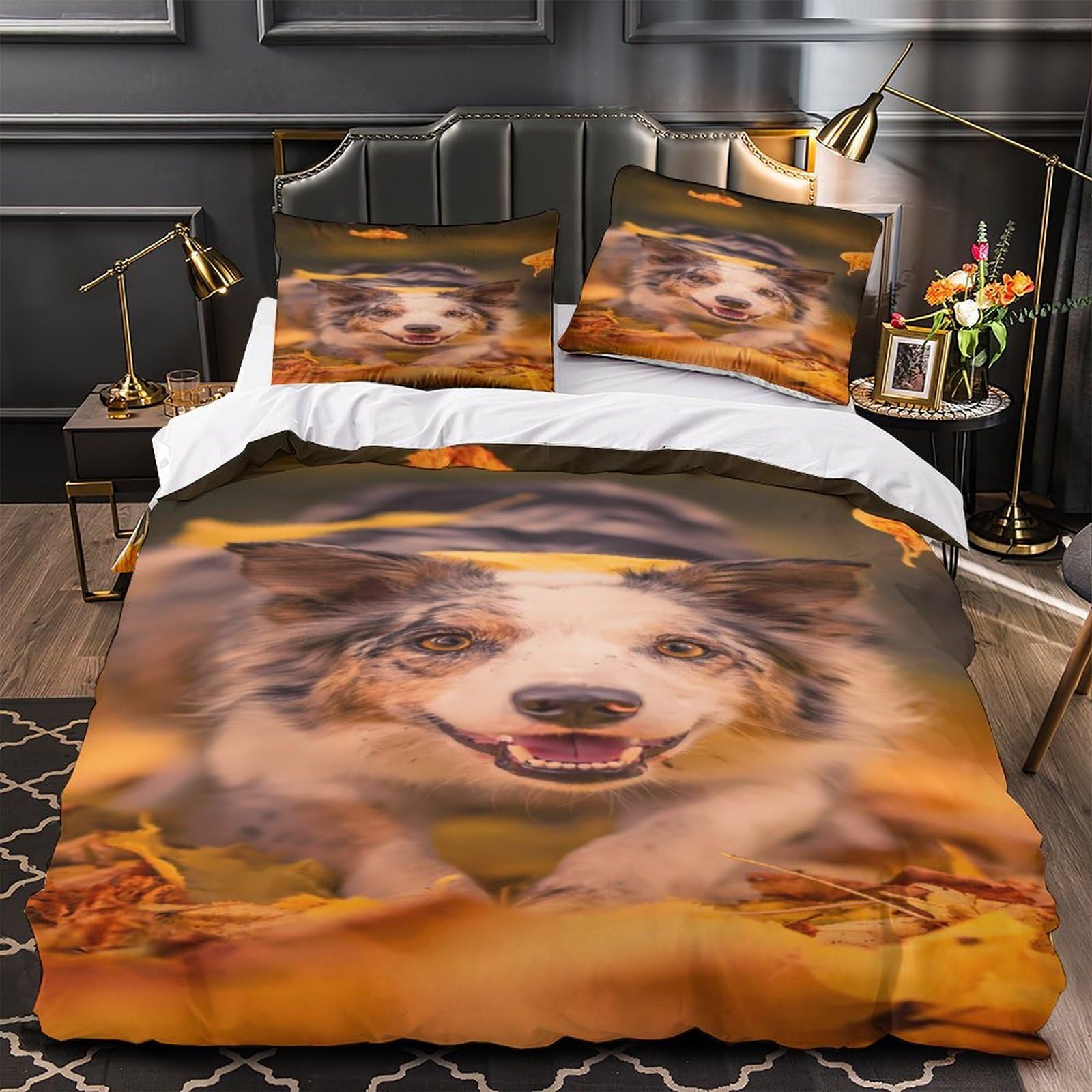Housse de couette 260x220 imprimée 3D, parure de lit microfibre hypoallergénique grand lit