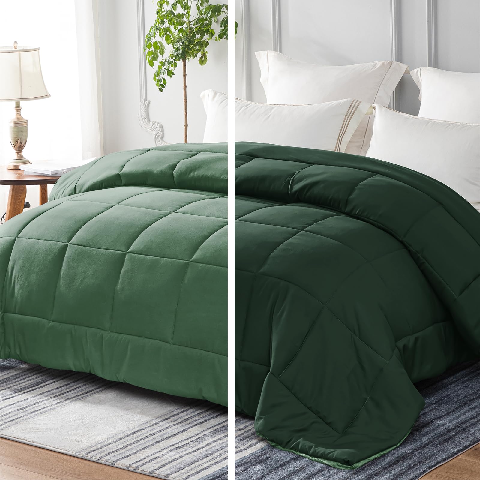 Whale Flotilla Edredón 135 x 200 cm, 300 g/m², Microfibra Suave, Transpirable, para Cama Individual, edredón Acolchado para 4 Estaciones, Verde Oscuro/Verde Gris OEKO-TEX STANDARD 100