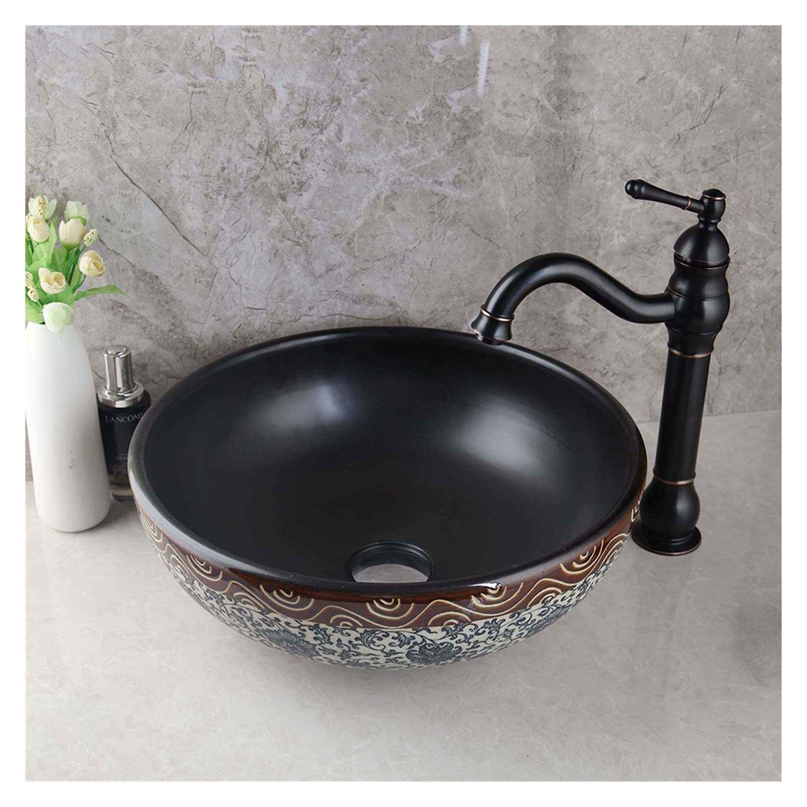 Buy Vessel Sinks أسود الحمام بالوعة مغسلة السيراميك فوق مكافحة الغرور