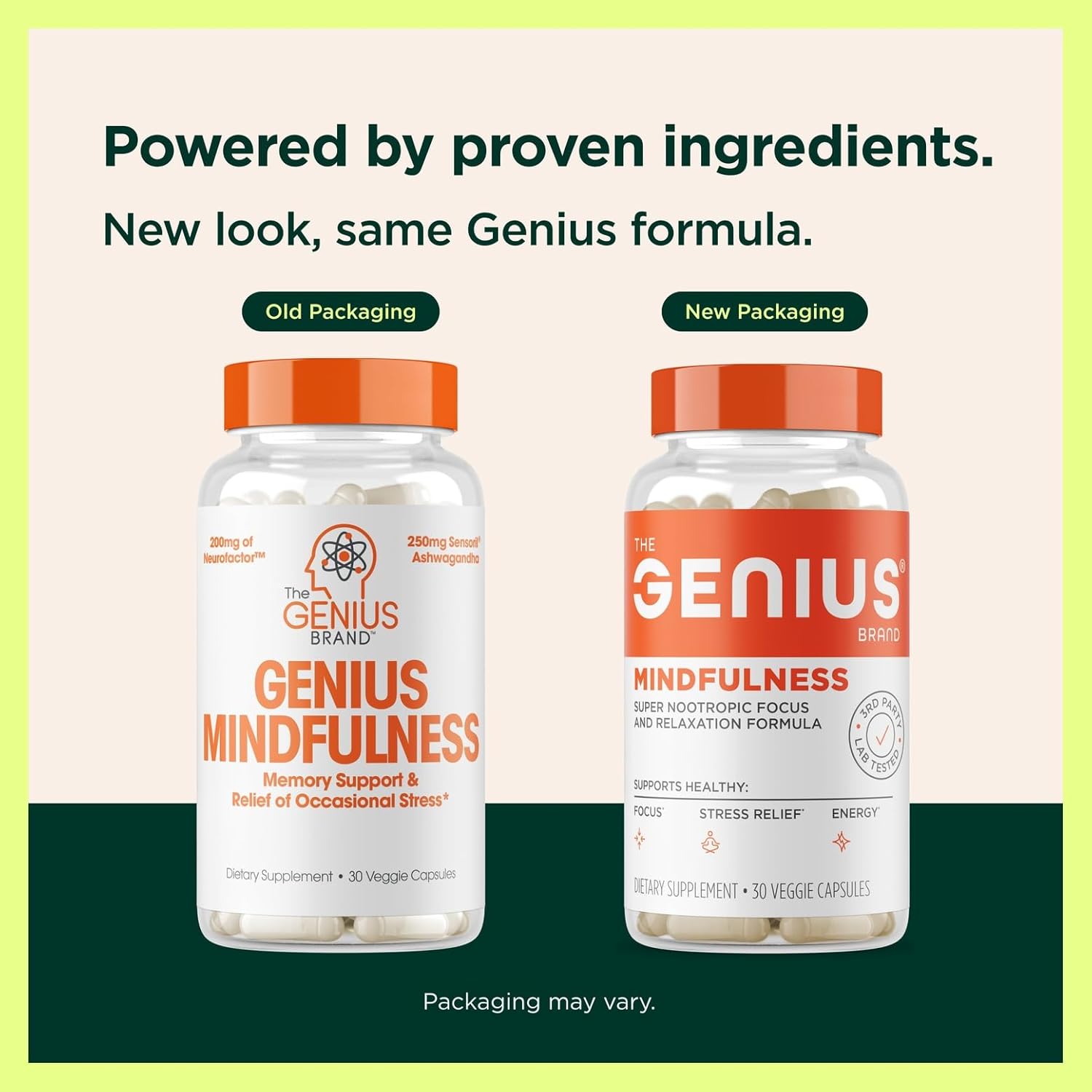 The Genius Brand Genius Mindfulness - Brain Health Supplement - Supports Healthy Mindsets - Calm, Energy, Memory & Focus Support - Ashwagandha, NeuroFactor & More - 30 Veggie Pills - Image 2