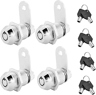 Tidorlou 4 Pack Locks Tubular Cam Lock, Chrome Finish Cabinet Lock with Keys,7/8" Cylinder Lock,Keyed Alike Drawer Locks w...